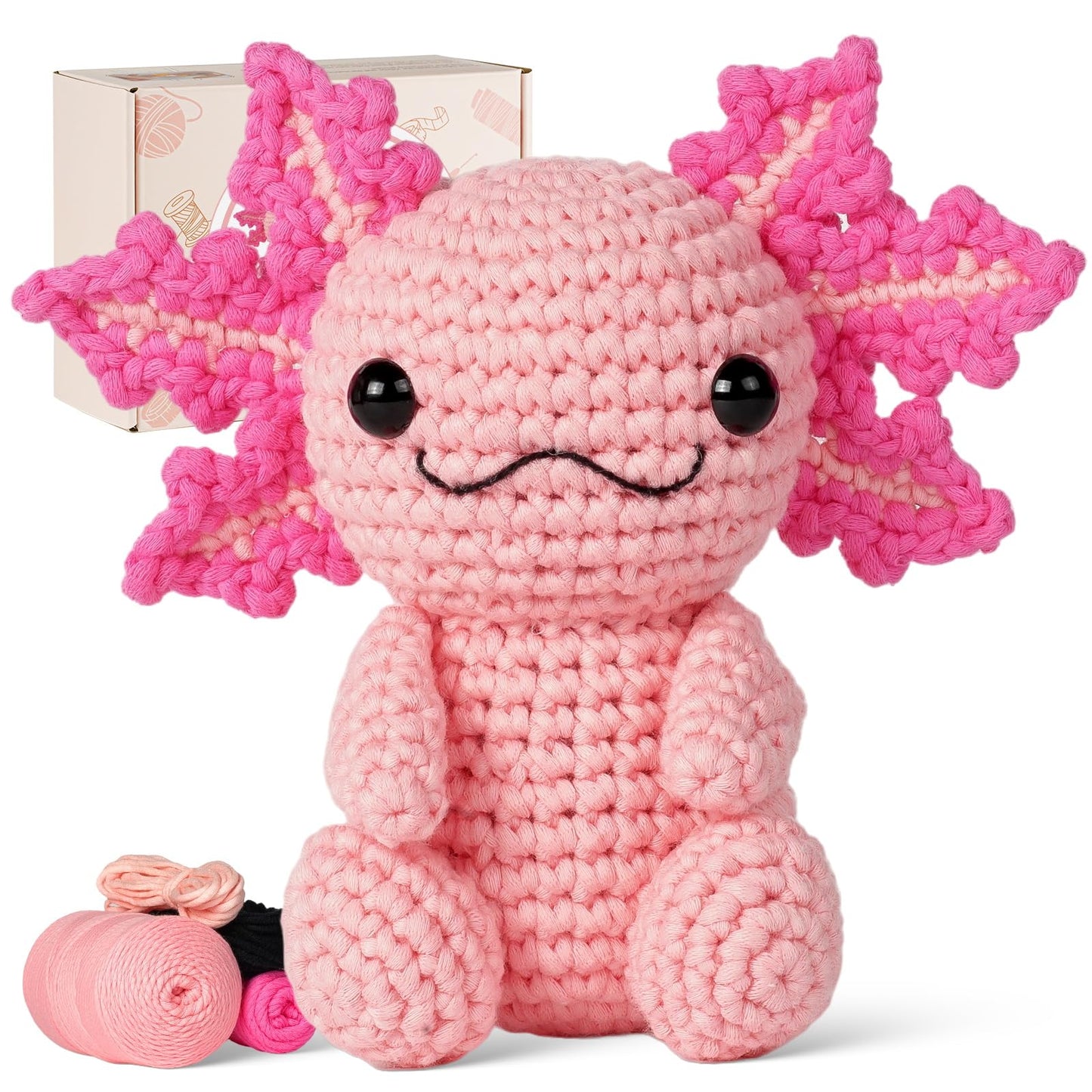 Crochet Kit for Beginners, Crochet Animal Kits, Amigurumi Crocheting Kit for Starters with Step-by-Step Video Tutorials, Beginner Crochet Kit for Adults (Axolotl 1Pack)