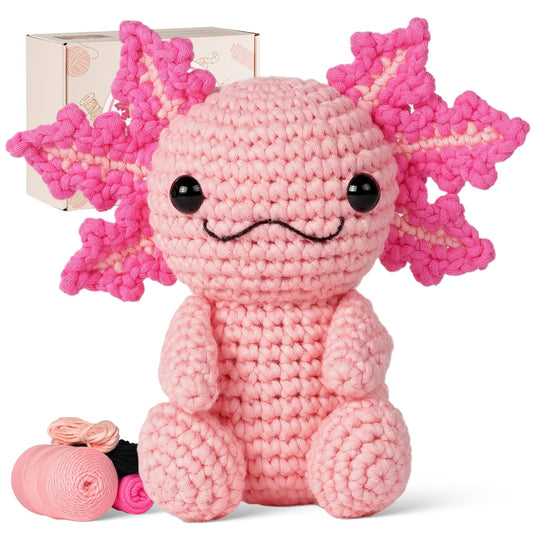 Crochet Kit for Beginners, Crochet Animal Kits, Amigurumi Crocheting Kit for Starters with Step-by-Step Video Tutorials, Beginner Crochet Kit for Adults (Axolotl 1Pack)