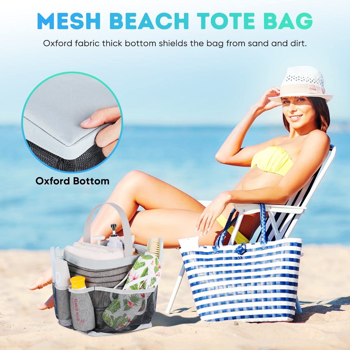 Mesh Shower Caddy Portable for College Dorm Room Essentials with 8-Pocket Large Capacity for Beach,Swimming,Gym-Grey