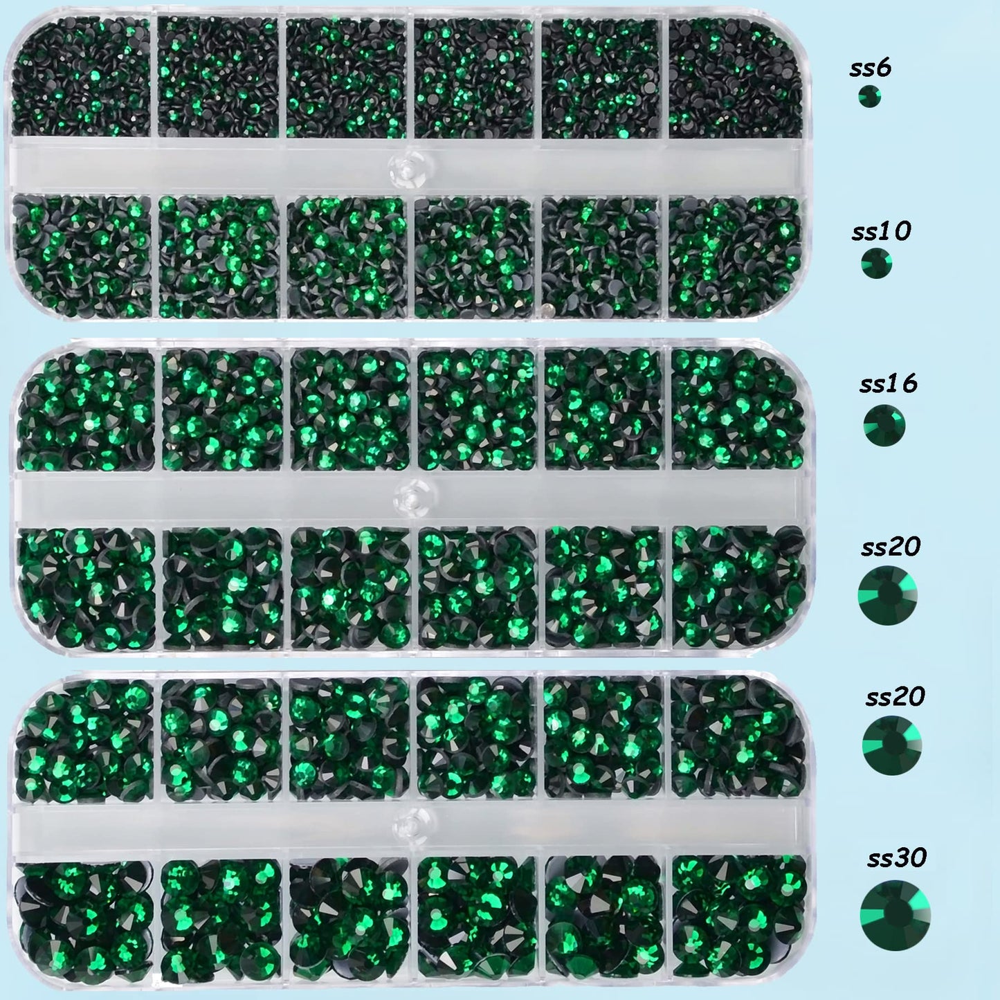 7000pcs+ Flatback Glass Hotfix Iron On Rhinestones Crystal for DIY Making with 1 Tweezer & 1 Picking Pen for Shoes, Clothes, Face Art, Bags, Manicure (Emerald, 5-Sizes)