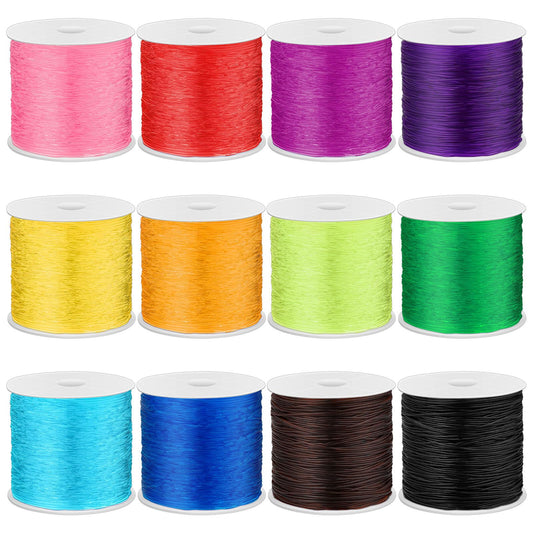 12 Rolls Elastic Crystal Tec String for Bracelets, 0.8 MM Stretch Bead String Cord Jewelry Thread for Bracelets, Necklaces, Clay Beads, Pony Beads (Multiple Colors)