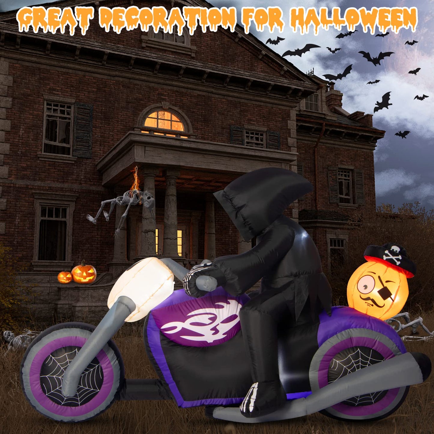 Halloween Inflatables Black Rider with Pumpkin, 6 FT Halloween Decorations with Built-in LEDs, Halloween Blow Up Yard Decorations for Indoor Outdoor Party Garden