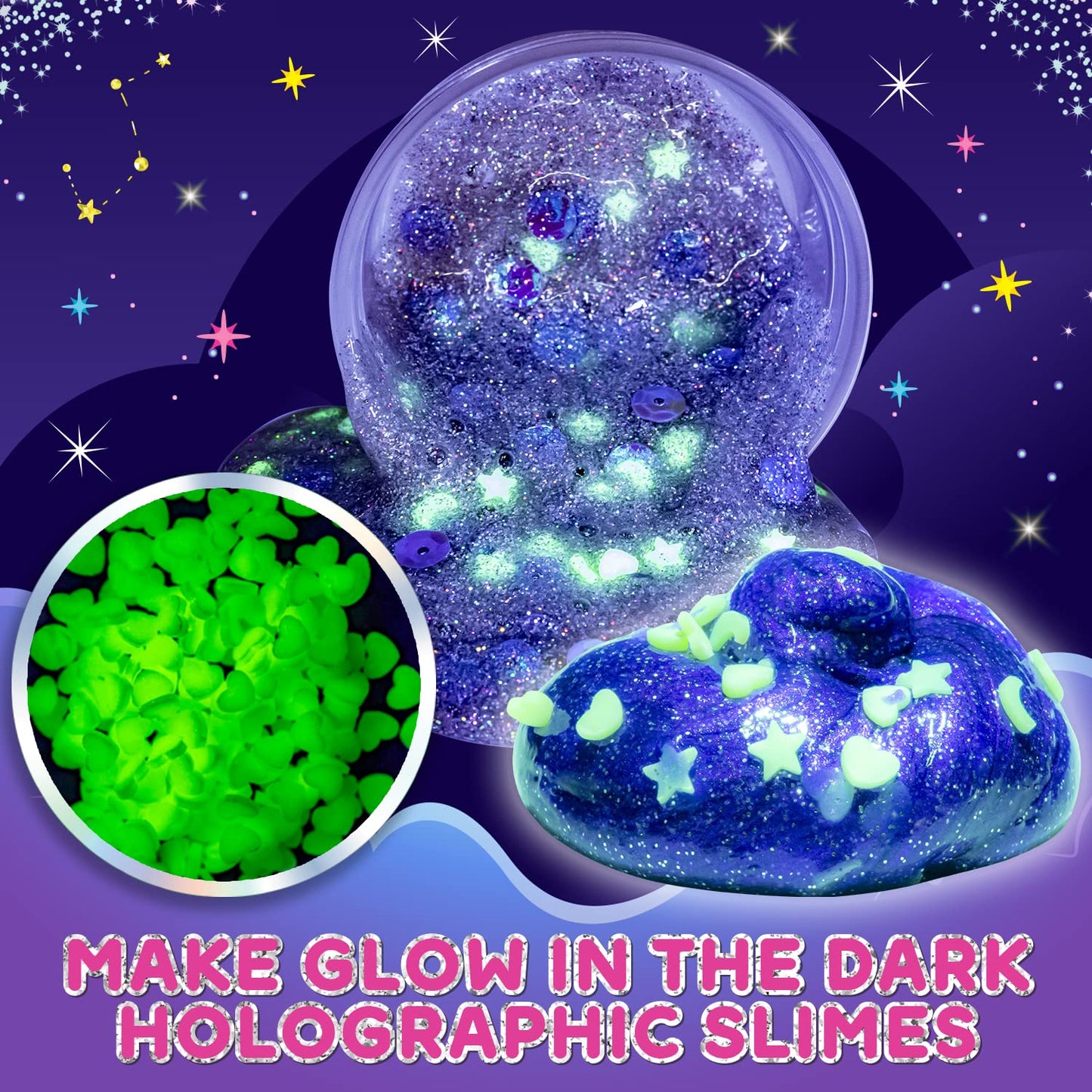 Original Stationery Unicorn Slime Kit for Girls Ages 7–12, DIY Shimmer Slime Set with Glow-in-The-Dark, Pearlescent, Holographic & Glitter Slimes, Creative Craft, Easter & Birthday Gift for Kids