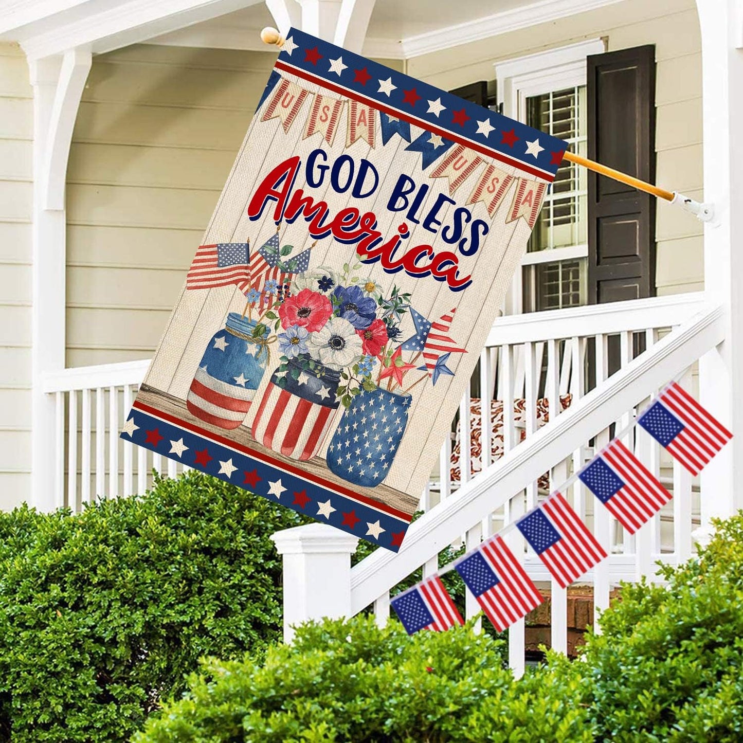 Baccessor 4th of July Patriotic House Flag Double Sided Memorial Day God Bless America Flower Vase Independence Day Yard Flag Outdoor Outside Holiday Decoration 28x40 Inch (Large)