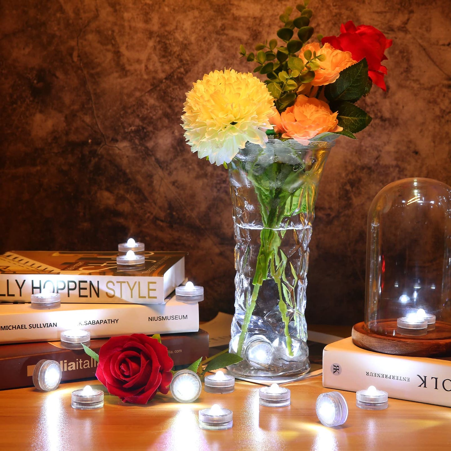 Submersible LED Light,White Small LED Light,100 Hours Waterproof Flameless Led Lights Battery Powered for Wedding Home Vase Festival Party Decoration 12pcs (Built-in 24 Batteries)