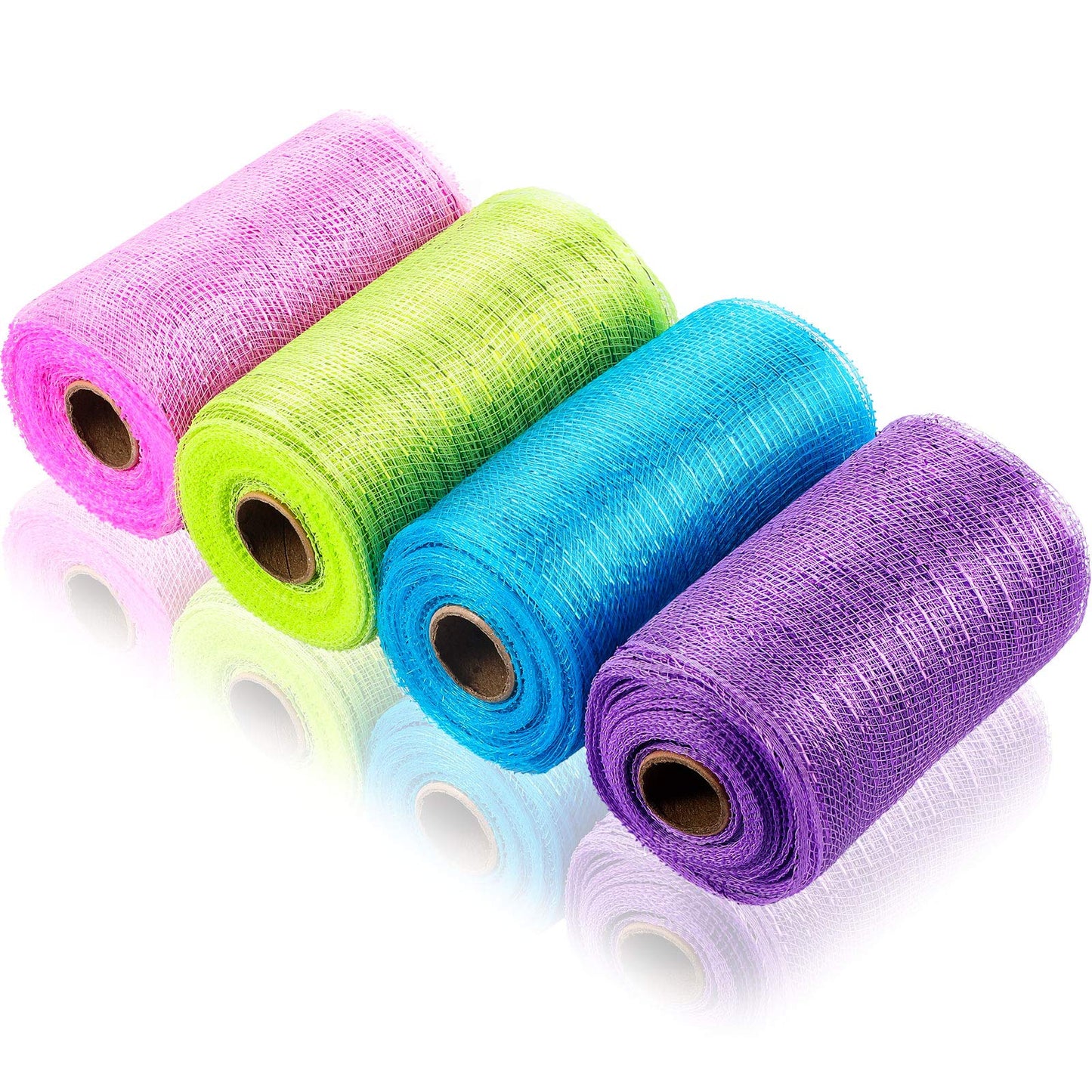 4 Rolls Mesh Ribbons 30 Feet Each Roll Metallic Foil Mesh Ribbon for Home Door Wreath Decoration DIY Crafts Making Supplies(Pink, Grass Green, Sky Blue, Purple,6 Inches)
