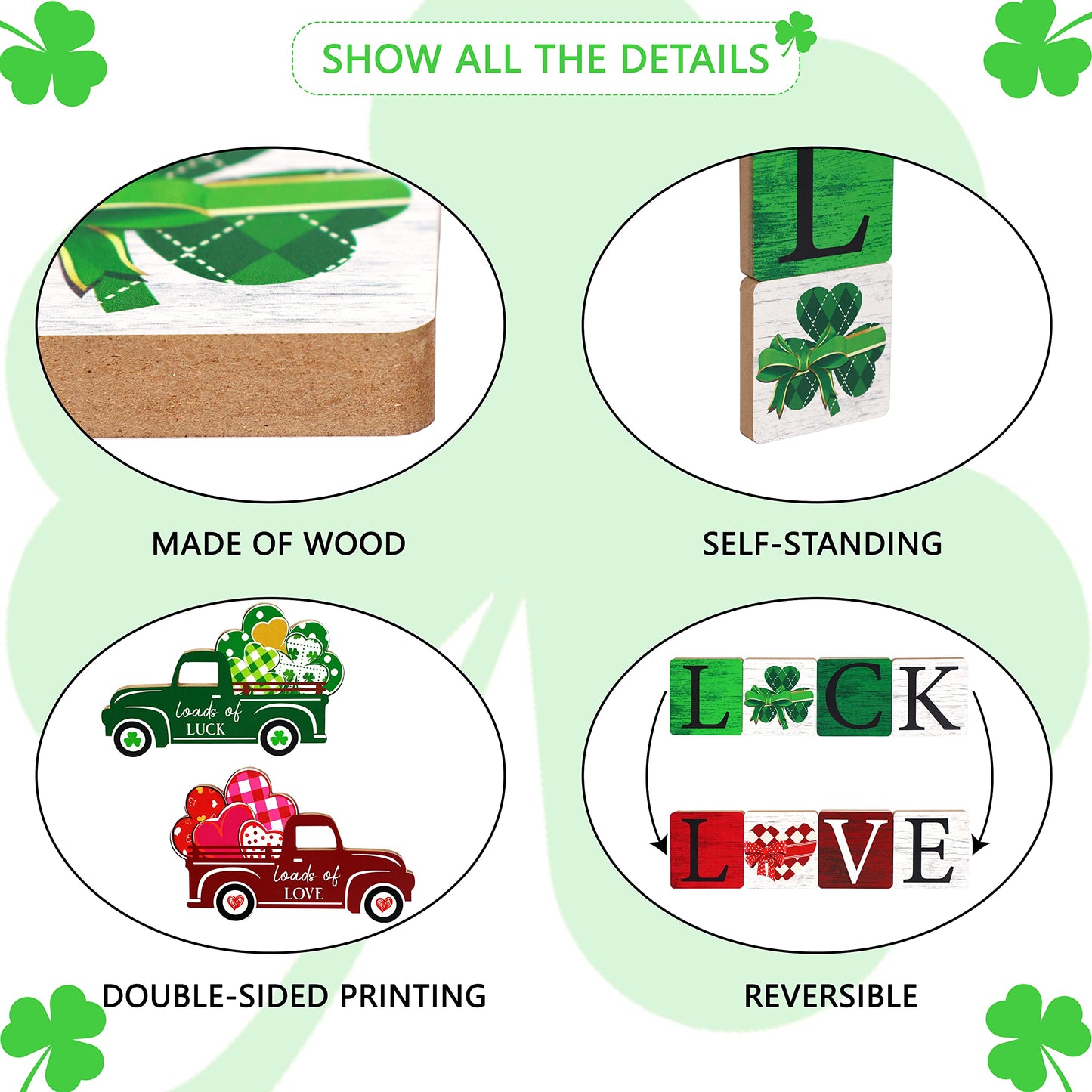 5PCS Valentines Decor/St.Patricks Decorations Reversible Table Centerpieces Tiered Tray Ornament for Home Party Decor