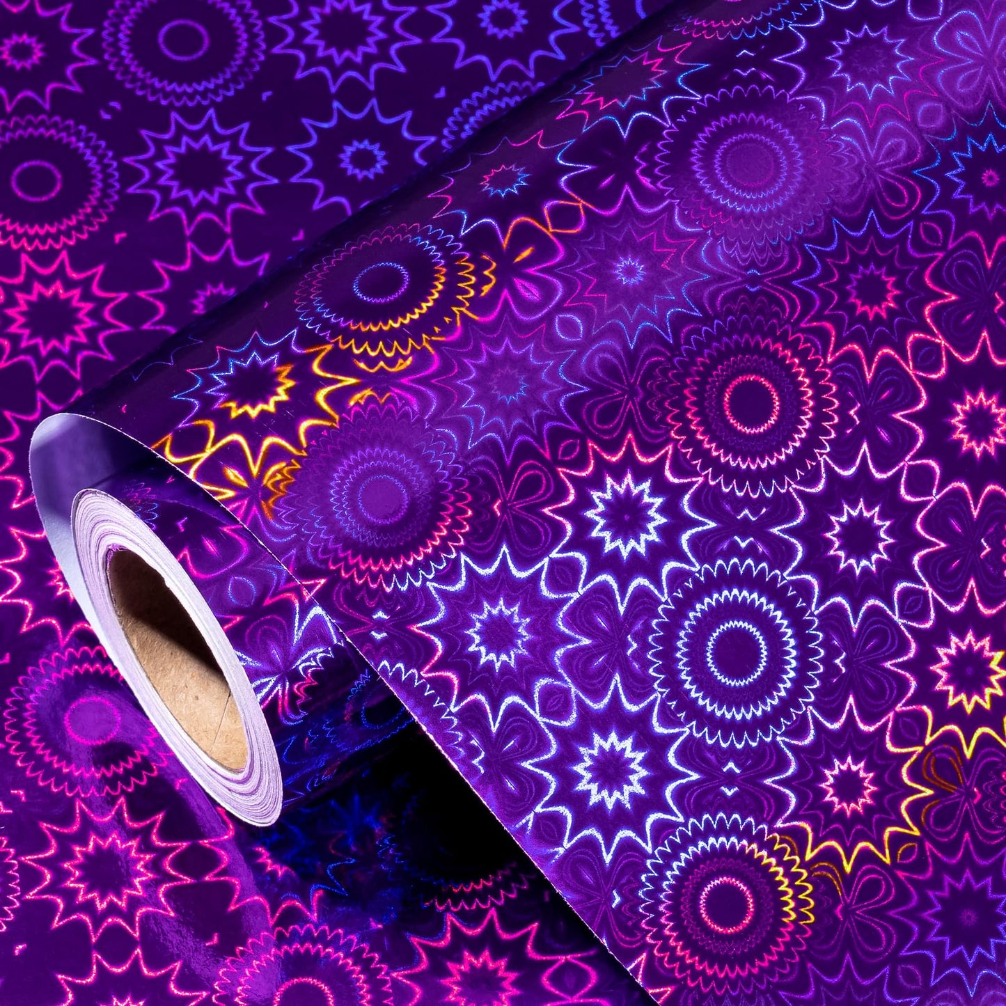 Purple Wrapping Paper Roll - Mini Roll - 17 Inch x 16.5 Feet - Dark Purple Metallic Holographic Wrapping Paper for Halloween, Fall Party, Birthday, Wedding, Baby Shower