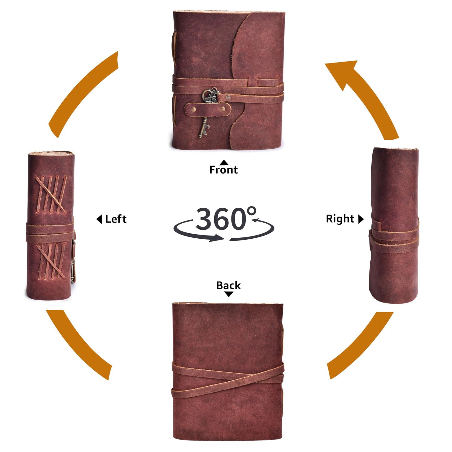 LEATHER VILLAGE Vintage Leather Journal – 200 Handmade Vintage Deckle Edge Paper – Leather bound Journal For Women Men – Vintage Key Closure - Book of Shadows - Red Brown - 6X4 inches (A6)