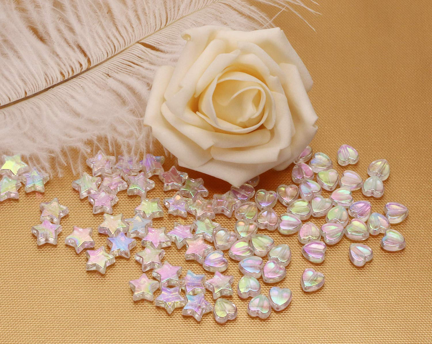 Tupalizy 100PCS Mini Acrylic Beads 9mm Heart Charms and 11mm Star Beads for Jewelry Making Bracelets Necklaces Earrings Key Chains Accessories DIY Crafts Valentine Christmas Birthday Gifts (White)