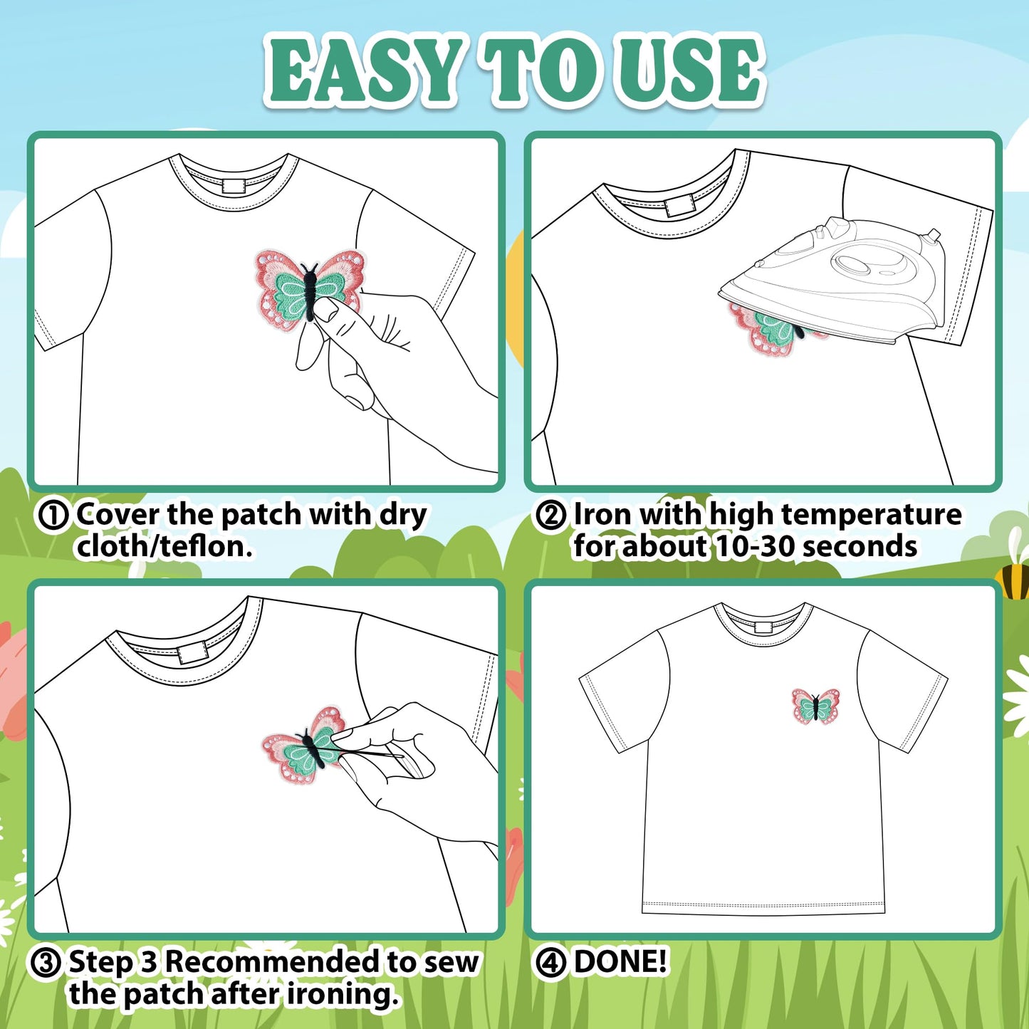 Kirako 8 Pcs Spring Iron on Patches Colorful Flowers Bee Butterfly Sew on Embroidered Applique Repair Patch Seasonal DIY Crafts Accessories Festive Gifts for Clothing Jacket Backpack Hat Shoes