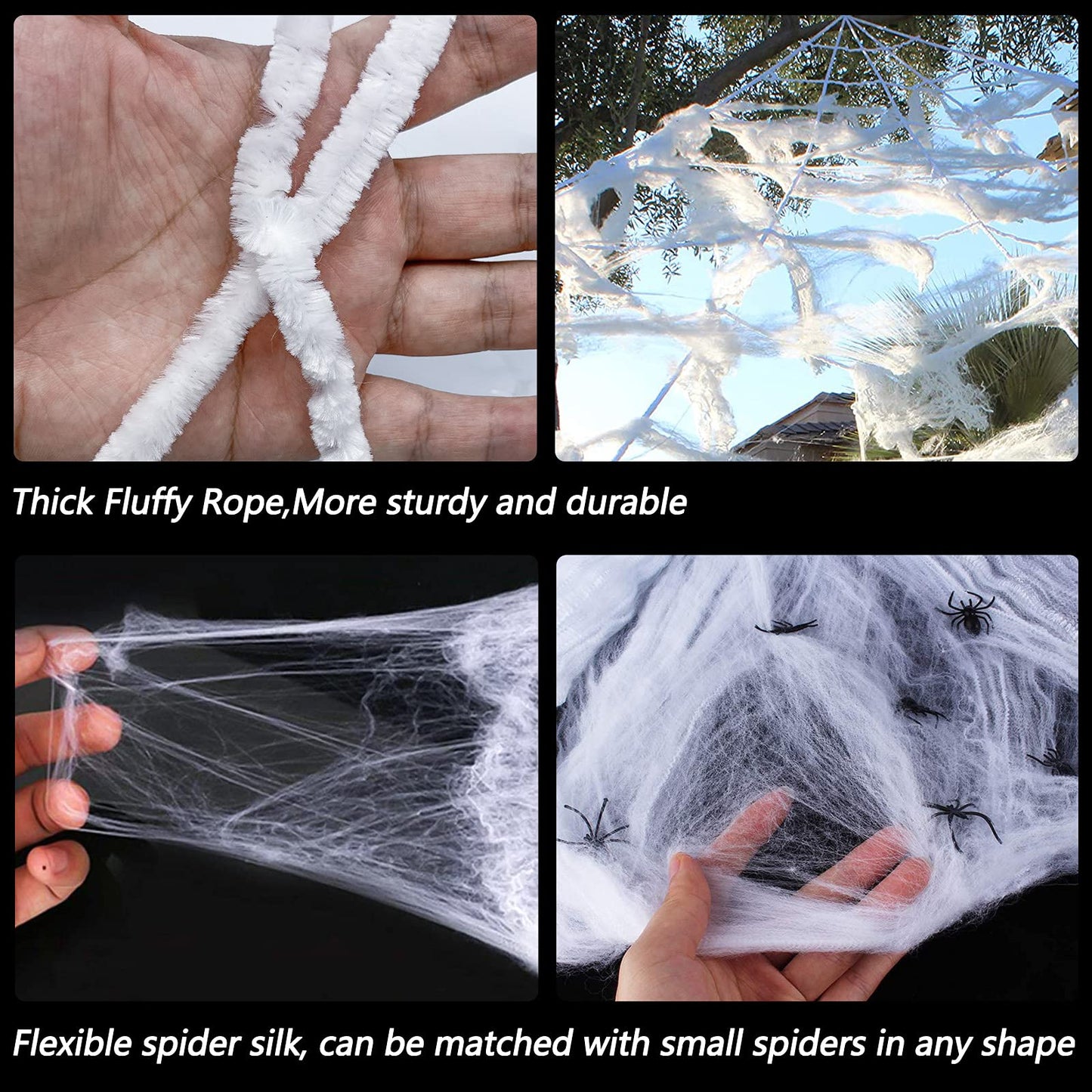 Halloween Decorations - 295" Halloween Spider Web Decorations Outdoor + 59" Giant Fake Spider with Triangular Huge Spiders Web