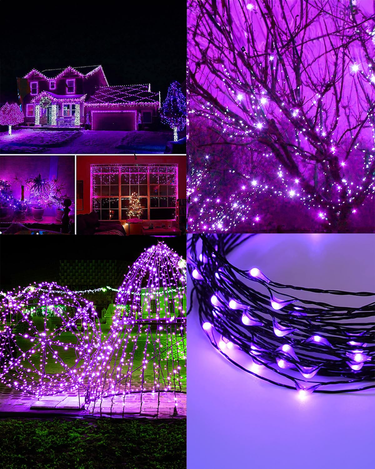 Twinkle Star 39.4 FT 120 LED Outdoor Solar String Lights, Solar Powered Halloween Decorative Fairy Lights with 8 Modes, Waterproof Black Wire Light Christmas Patio Yard Wedding Party, Purple, 2 Pack