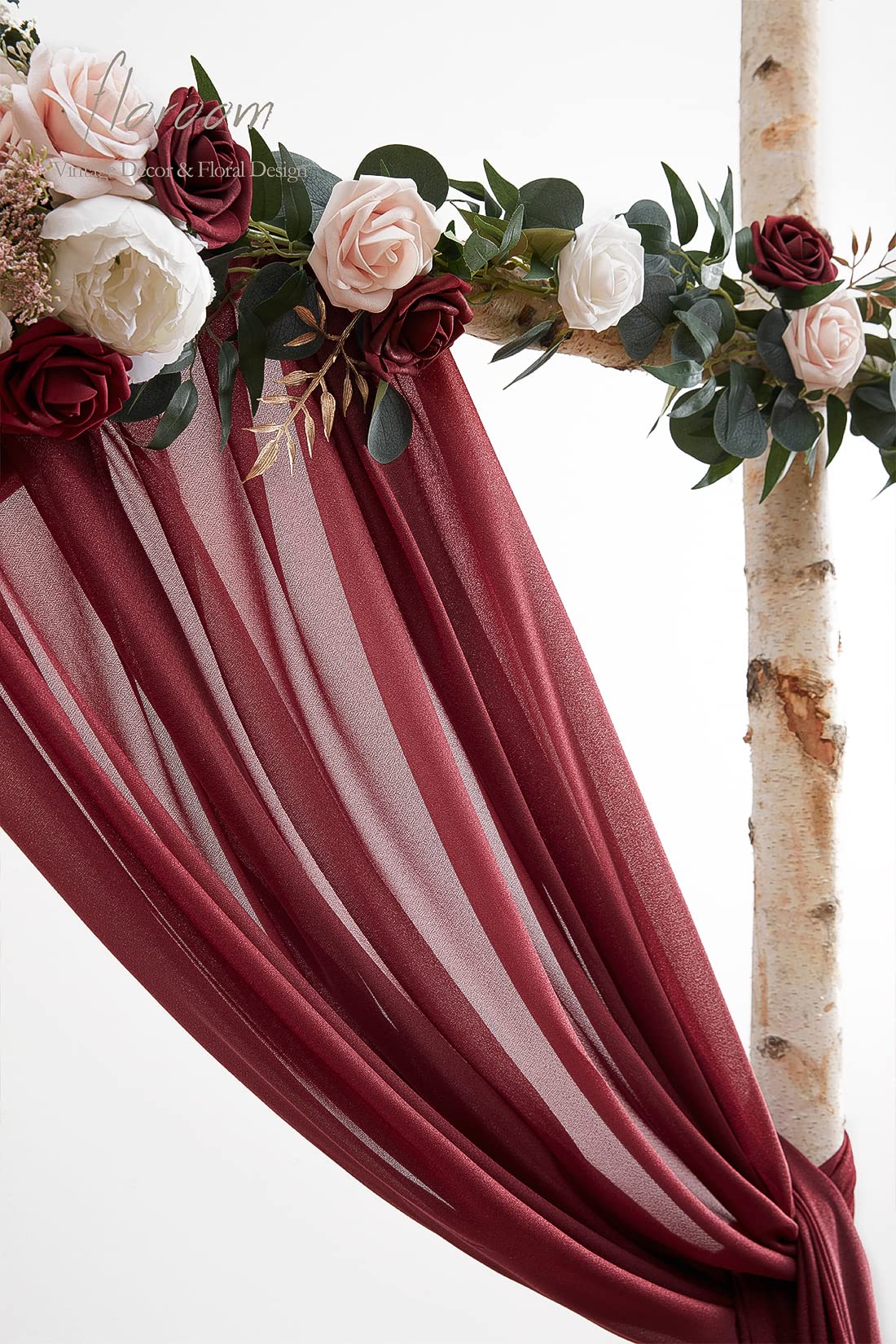 Wedding Arch Draping Fabric 2 Panels 20Ft Burgundy Chiffon Fabric Drapes Arbor Drapery Wedding Ceremony Reception Swag Dark Red Decorations