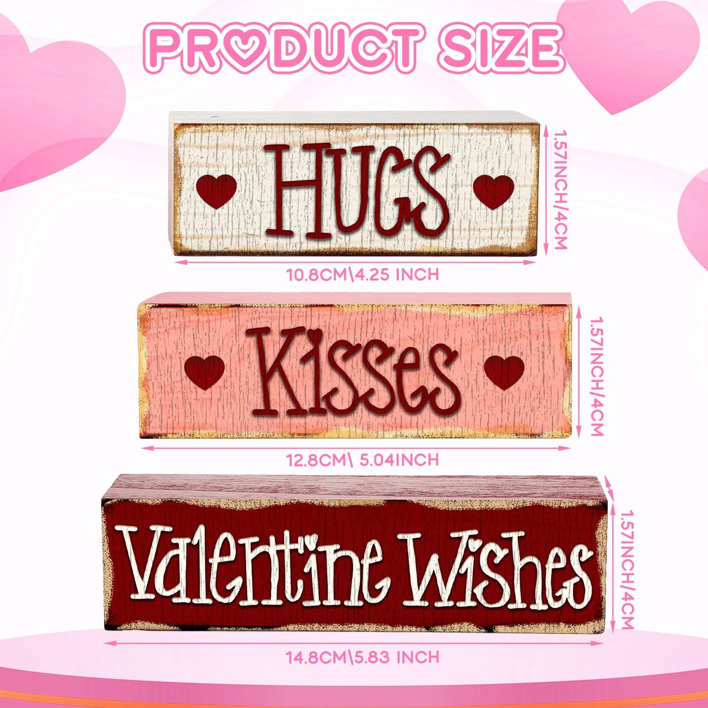 3 Pcs Valentine Table Decoration Signs Tiered Tray Valentine Wooden Love Blocks Heart Wood Freestanding Decor for Farmhouse Centerpiece Wedding Gift(Classic Style)