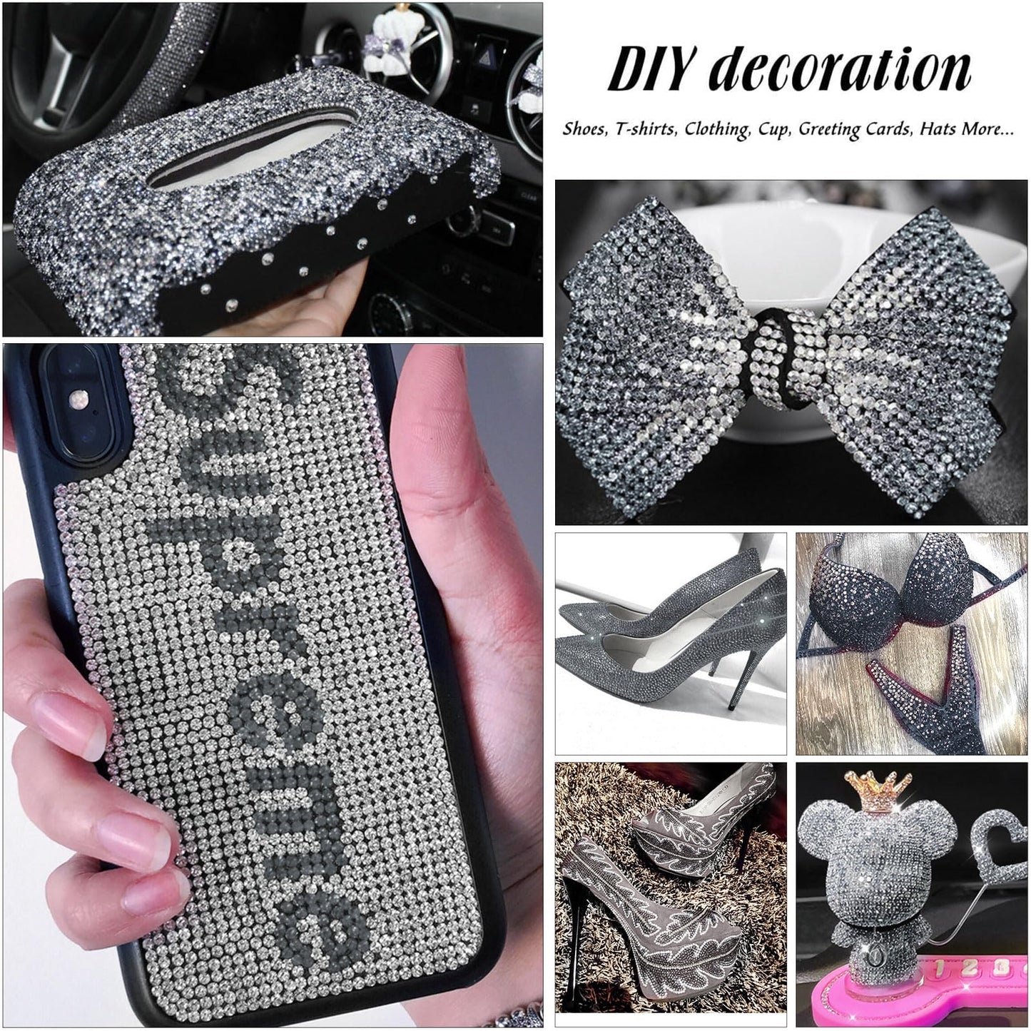 MEIBITE 6796PCS Grey Diamond Hotfix Rhinestones Crystal Stones Glass for Fabric Clothes Shirts Sparkly Flat Back Round with Tweezers and Picking Pen (SS6~SS30 Set)