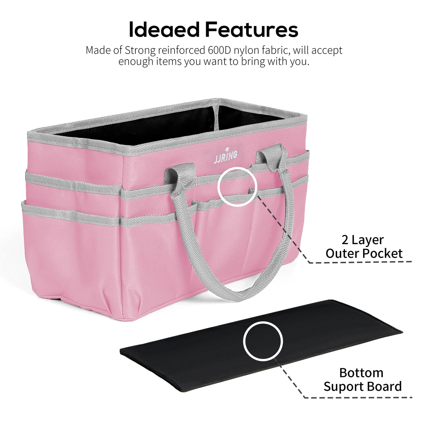 JJRING Craft and Art Tote - 600D Pink Nylon Fabric Art Sewing Organizer Bag with Pockets - for Craft, Scrapbooking, Medical, and Office Supplies Storage