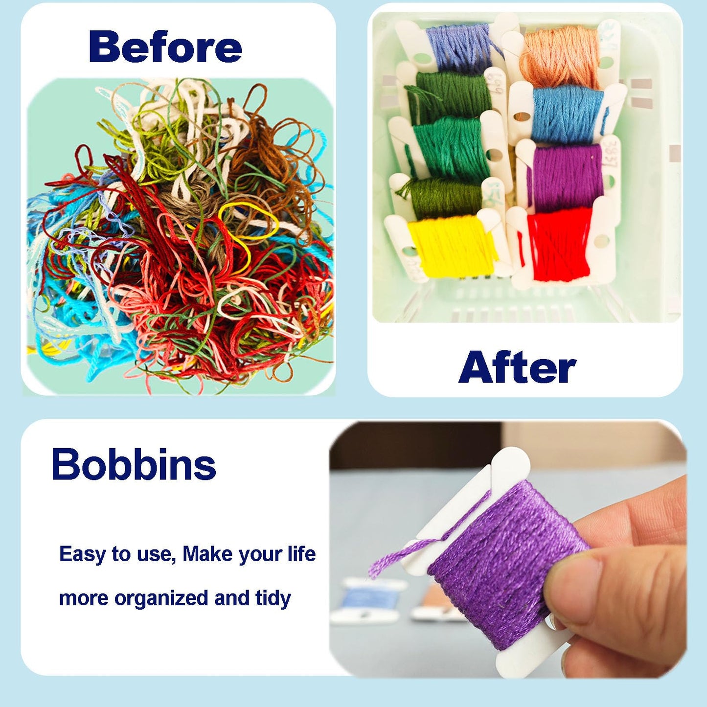 300 Pieces Plastic Floss Bobbins for Cross Cotton Thread Craft DIY Sewing Storage, Thread Organizer Holder, Embroidery Thread Cards Cross Stitch Bobbin, White