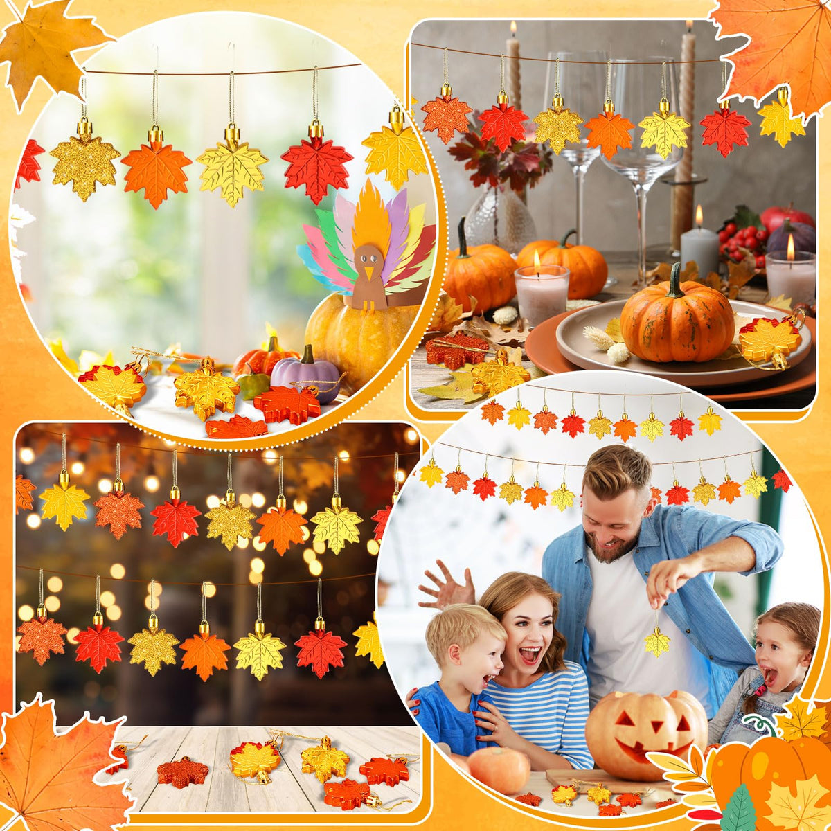 JULMELON 36 Pcs Fall Tree Ornaments, Glitter Maple Leaf Hanging Decorations