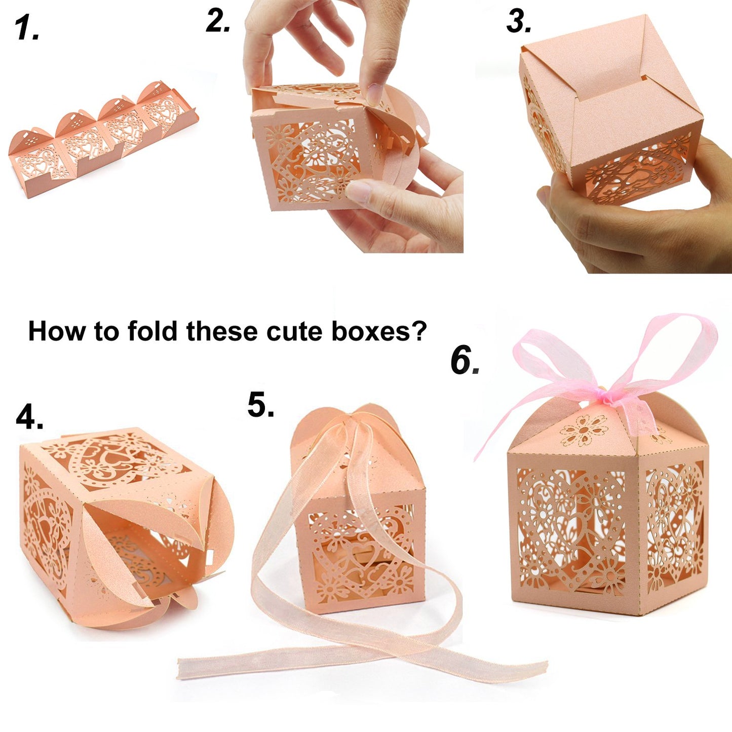 KPOSIYA 100 Pack Wedding Favor Boxes Laser Cut Boxes Party Favor Box Small Gift Boxes Lace Candy Boxes for Wedding Bridal Shower Baby Shower Birthday Party Anniverary with Ribbons (Purple, 100)