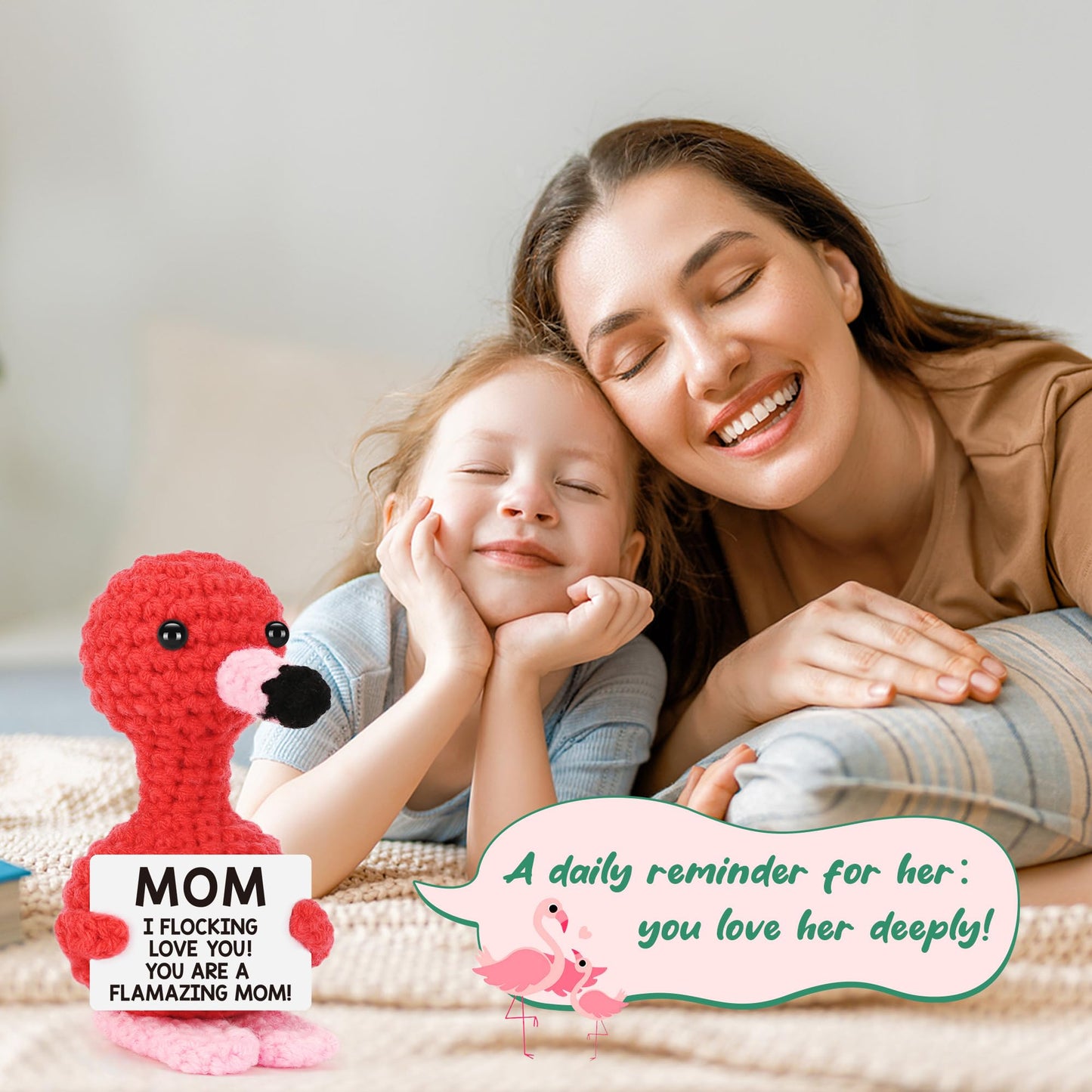 Mothers Day Mom Gifts from Daughter Son, Mothers Day Birthday Mom Easter Gifts, Birthday Card Gift for Mother in Law Stepmom Mama Funny I Love You Mum Mother Present Handmade Crochet Flamingo Decor