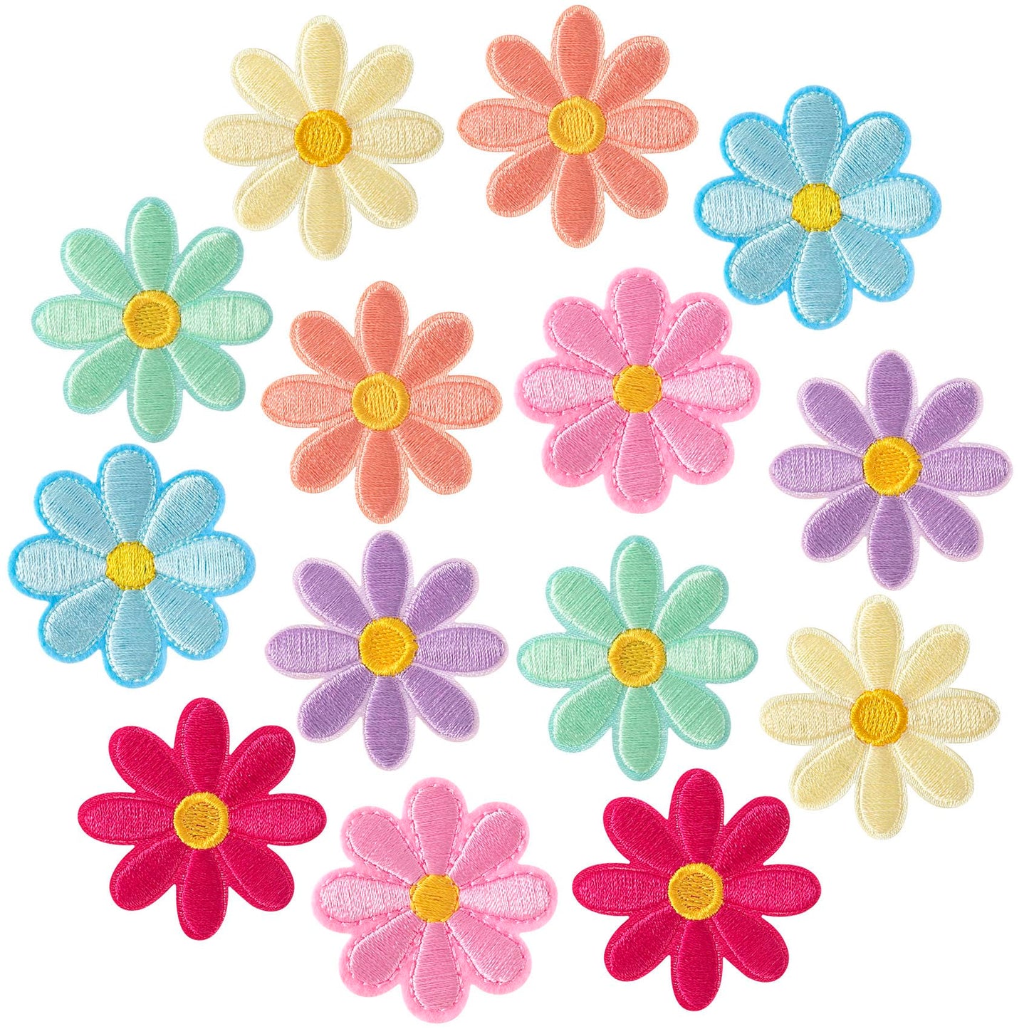 PAGOW 14 Pcs Flower Iron on Patches, Cute Daisy Flower Applique Patch, Sew On Embroidered Applique Sewing Patches for Bags, Jackets, Jeans, Clothes DIY Patches, 1.57x1.57inch (W*H), 7 Colors