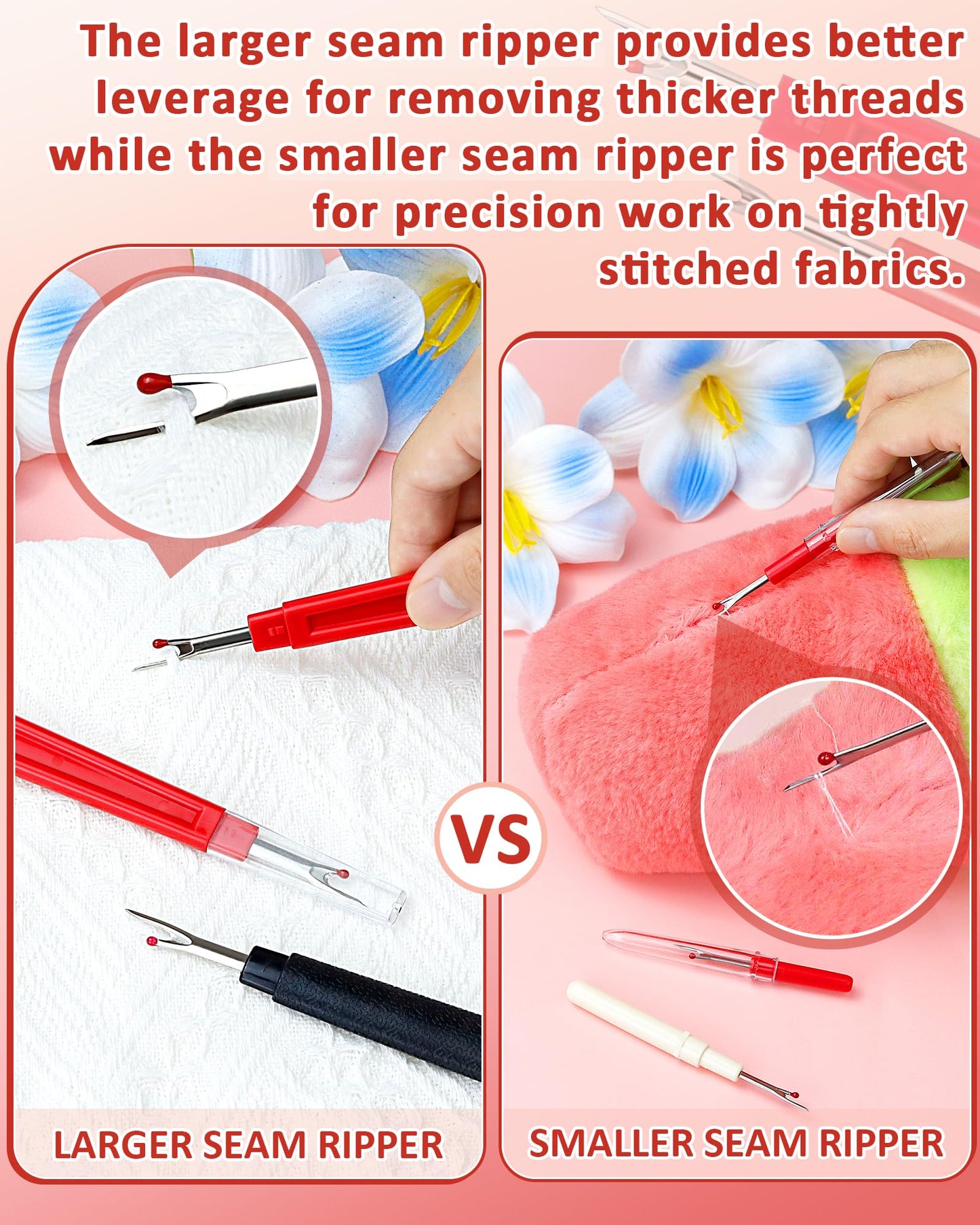 FIVEIZERO Seam Rippers for Sewing – 2 Big and 2 Small Stitch Remover Tools, Thread Ripper, Embroidery Removal Tool with Thread Snips
