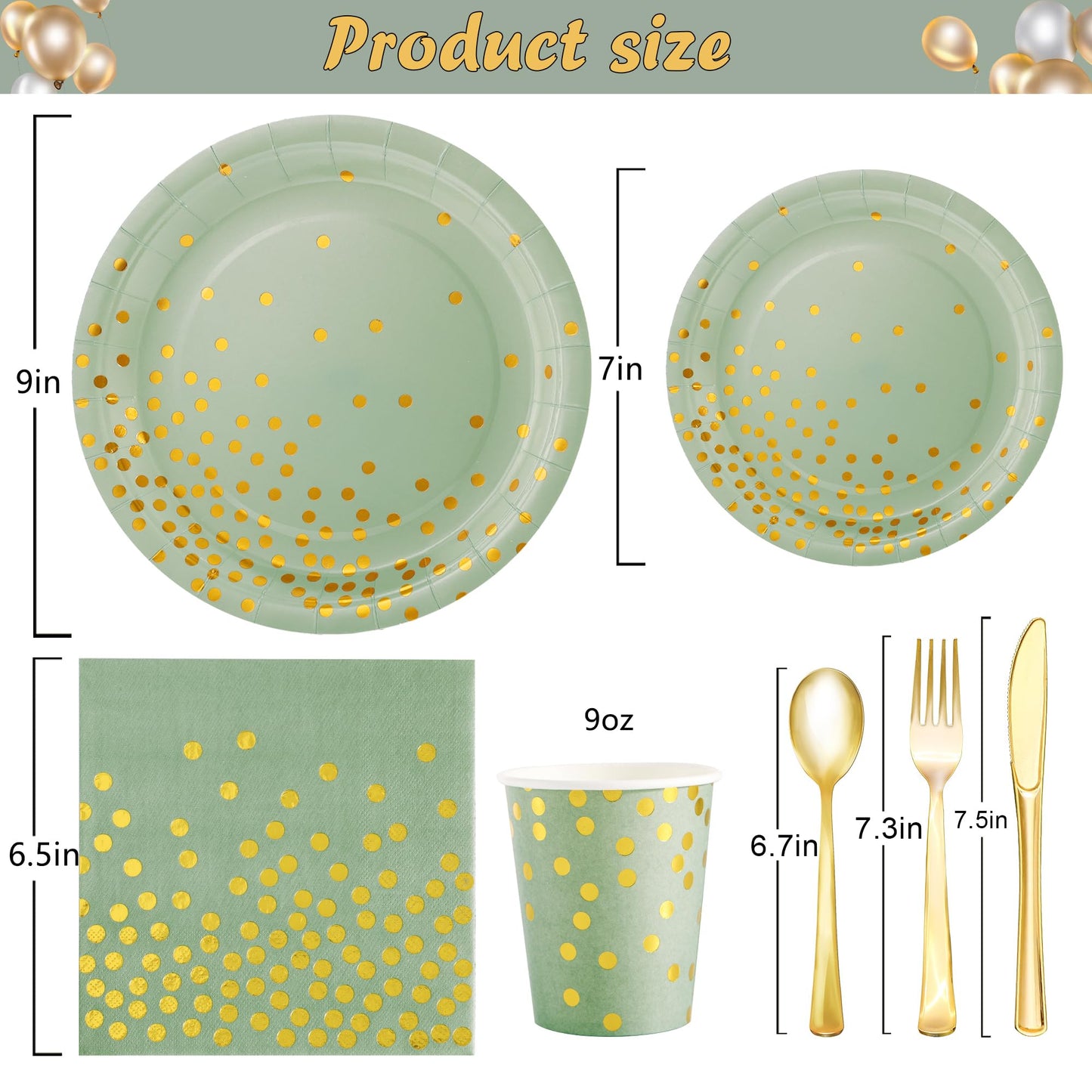 175 Pcs Sage Green Plates and Napkins Party Supplies - Sage Green Paper Plates Serve 25 Guests - Sage Green and Gold Disposable Plates Sets for Holiday Wedding Birthday Party Decoration