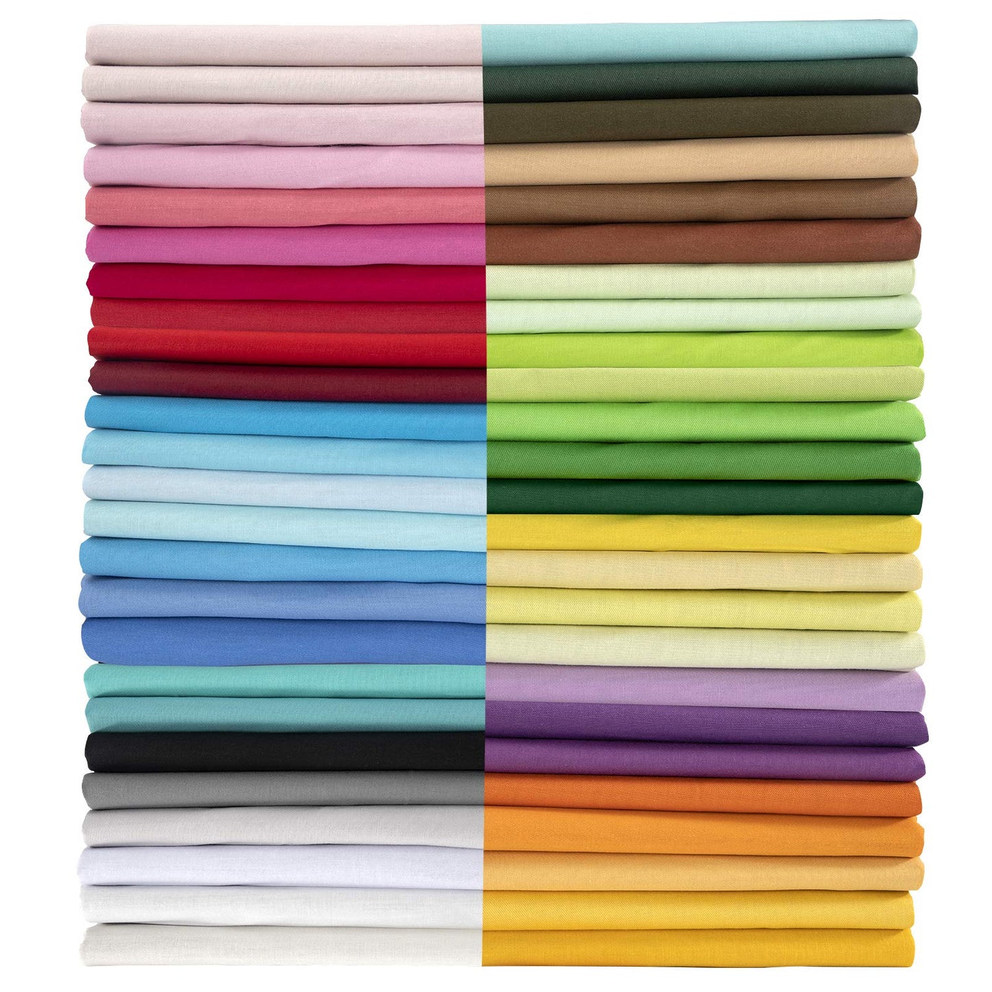 50pcs 100% Cotton Fabric Bundle 10" x 10" PreCut Fat Squares Sheets Printed Floral Sewing Supplies for Patchwork Sewing DIY Crafting Quilting Fabric (50PCS 10"x10", Solid)