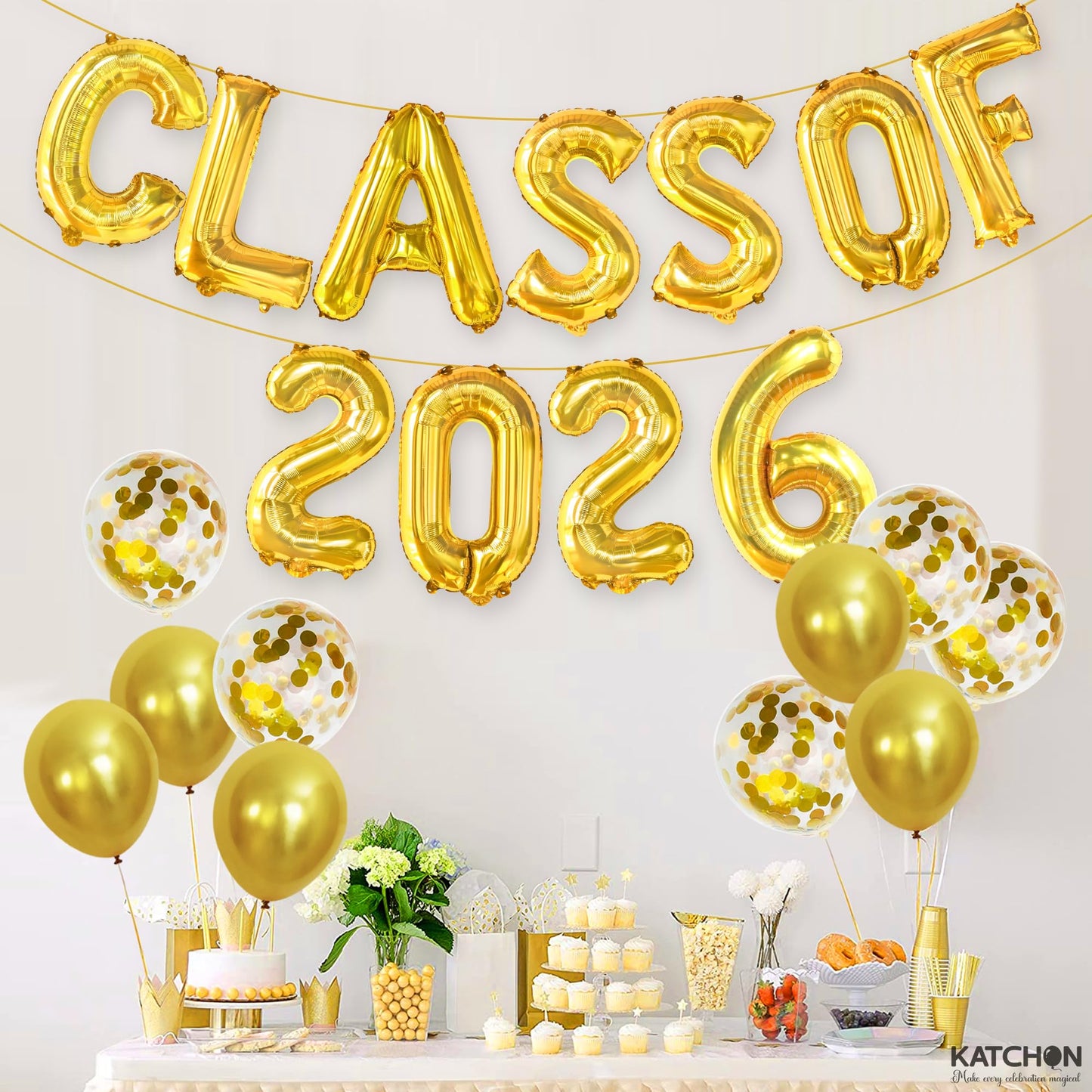 Gold Graduation Decorations 2026, 16 Inch Class of 2026 Balloons | Graduation Balloons Banners, Class of 2026 Banner for Class of 2026 Decorations, Graduation Party Decorations, KatchOn