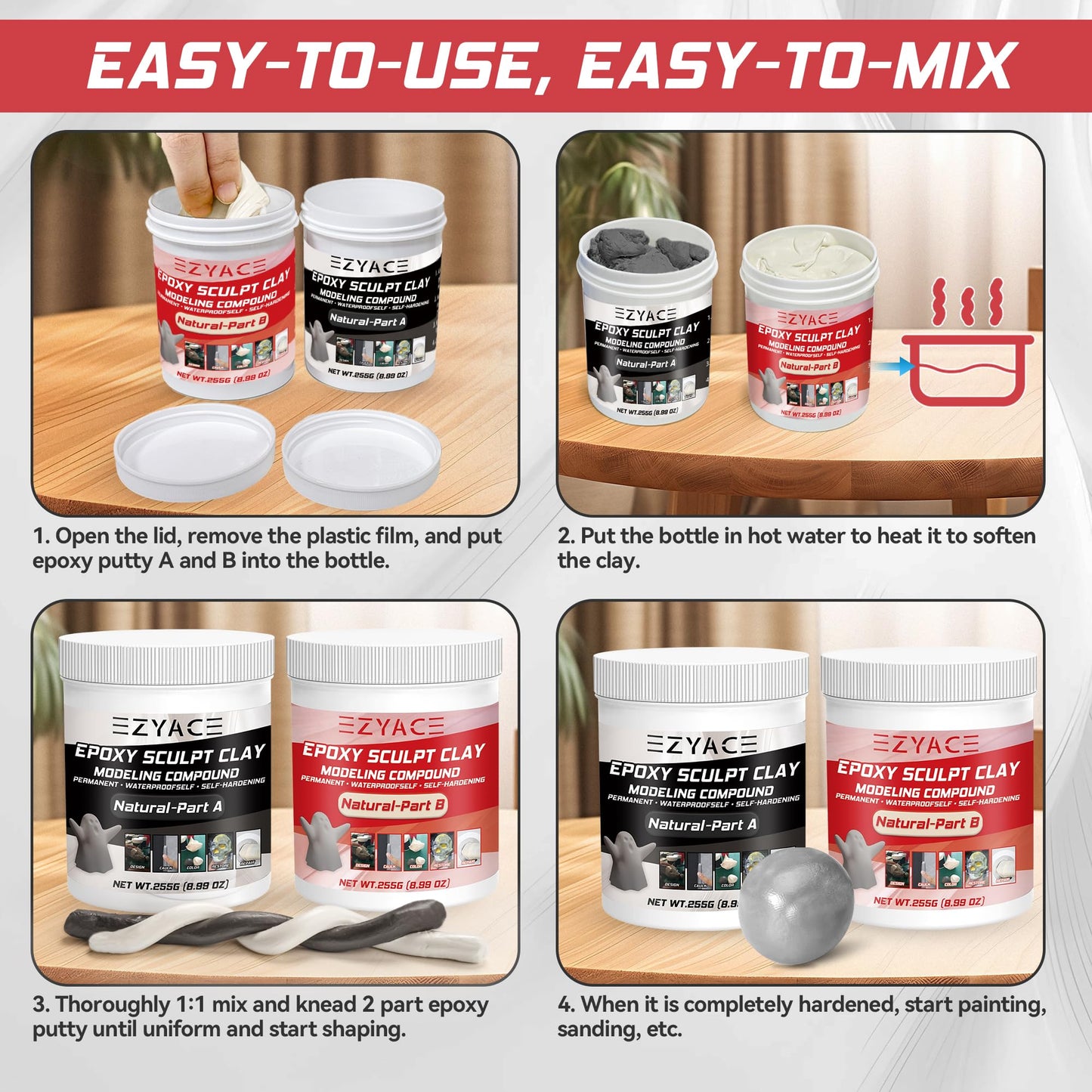 Epoxy Clay, Epoxy Sculpt Modeling Clay, Epoxy Sculpt Clay, 2 Part Modeling Compound (A & B) of Magic Sculpt Clay, Magic Sculpt Epoxy Clay for Sculpting, Modeling, Building and Repairing, Natural