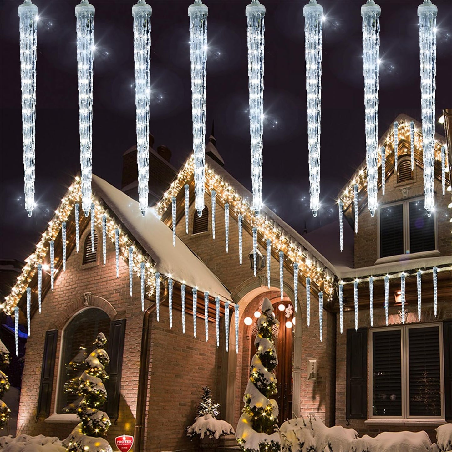 16 Icicles Meteor Shower Lights, 12" Outdoor Icicle Christmas Lights 384 SMD LED Crystal Ice Falling Light, Connectable Raindrop Iciclelight, Xmas Winter Party Tree Holiday Decor, White