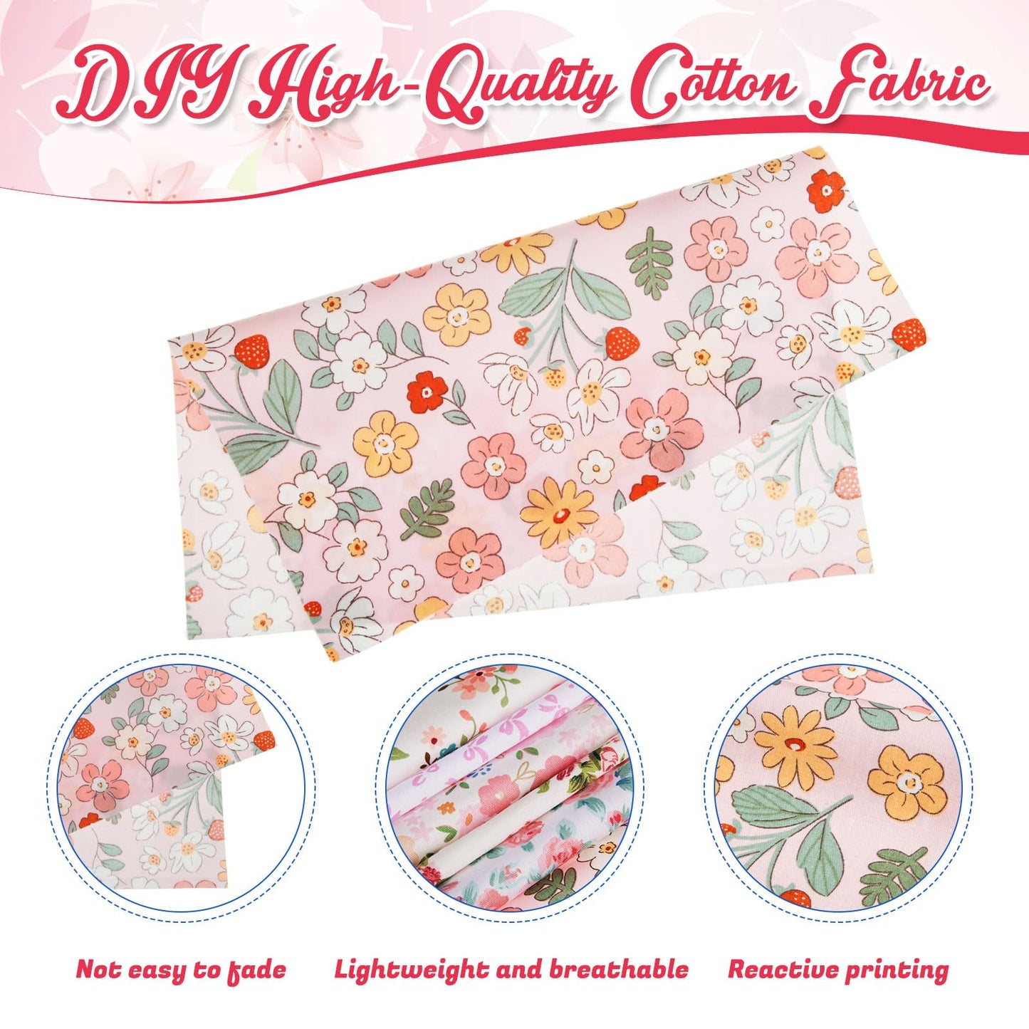 Tatuo 30 Pcs 10 x 10 Inches Pink Floral Cotton Fabric Bundle Squares Patchwork Floral Fabric Sewing Quilting Bundles Assorted Pattern Cloth for DIY Scrapbook Craft Making