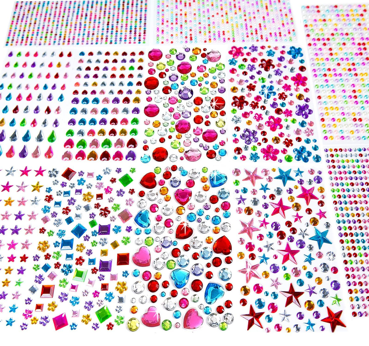 3228pcs Gems Stickers, Self Adhesive Rhinestone Jewel Stickers, Acrylic Gems DIY Craft Decorative Diamond Stickers, Assorted Shapes Jewels Rhinestones Sticker