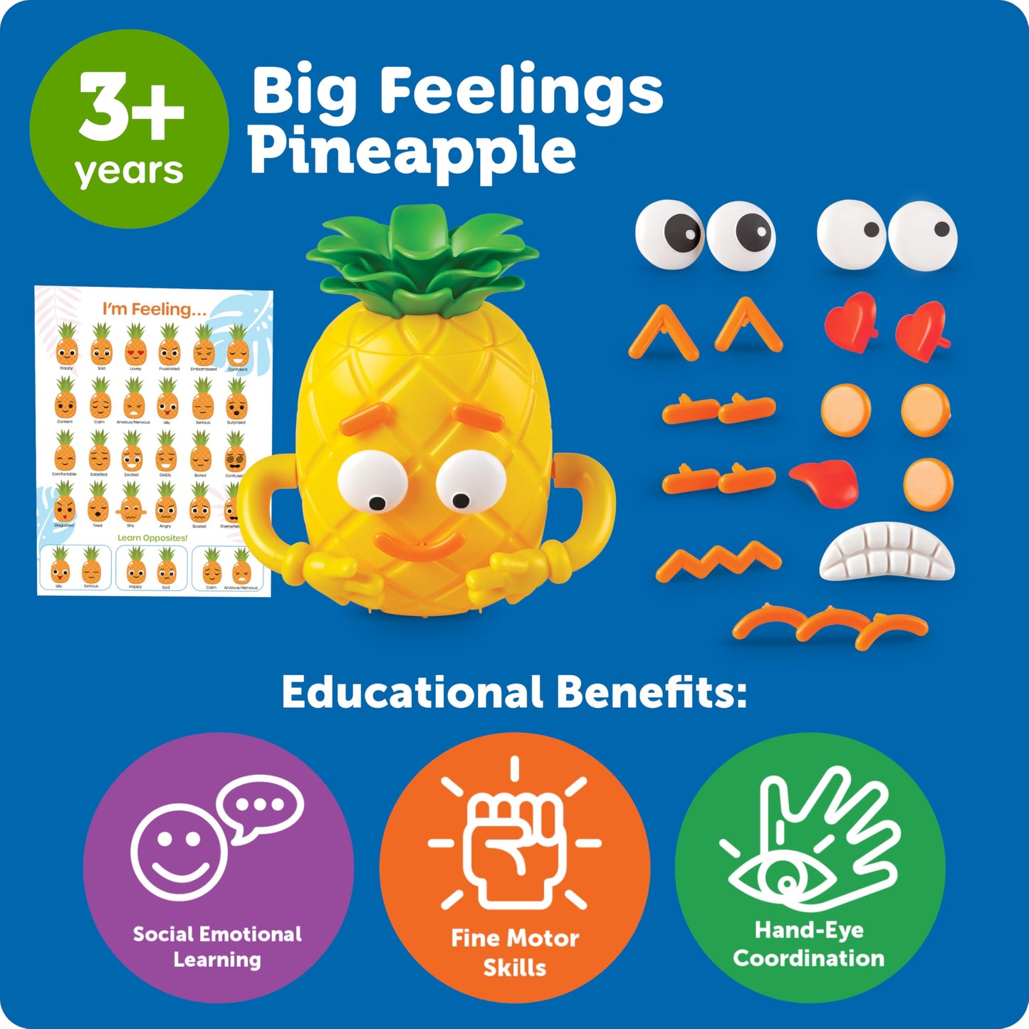Learning Resources Big Feelings Pineapple - Fine Motor Toys, Social Emotional Skills Regulation Tools for Kids, Gifts for Boys and Girls, Classroom Must Haves, Occupational Activities Games