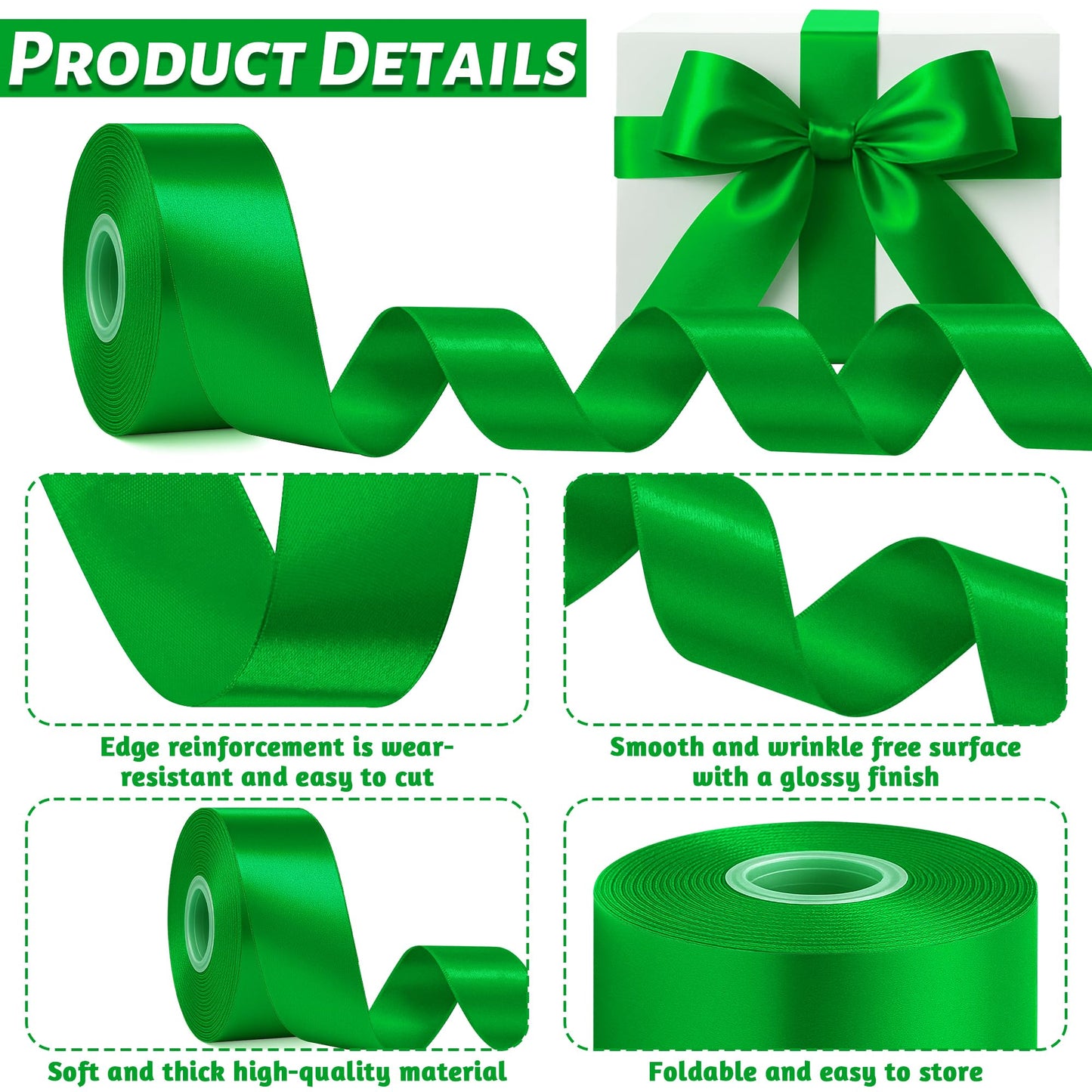 1 1/2 Inch Green Ribbon, 30 Yards Green Ribbon for Gift Wrapping for St. Patrick's Day Party Favors, Polyester Christmas Ribbon for Christmas Decorations Wrapping Bouquet Floral Arrangements