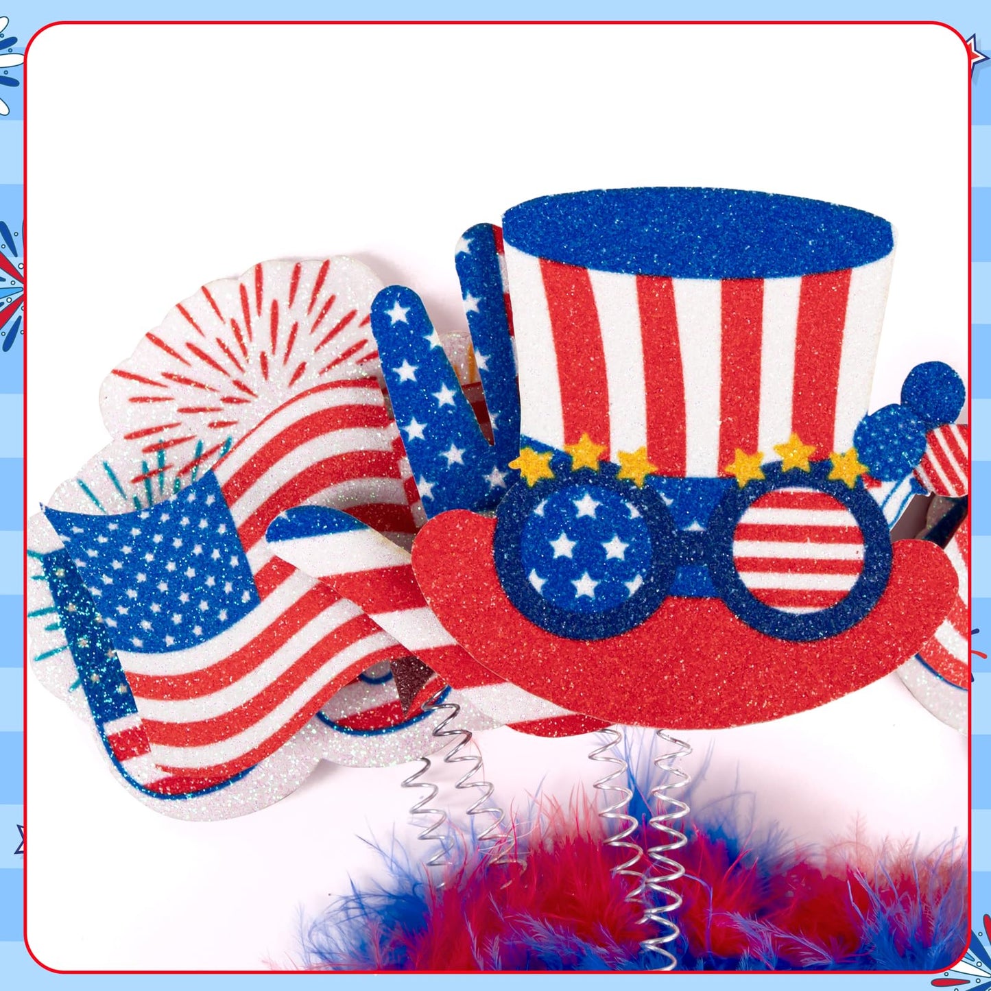 Moon Boat 12PCS Patriotic Head Boppers Headband - Star Uncle Sam Hat Balloons- Fourth 4th of July Party Accessories Favors Decorations