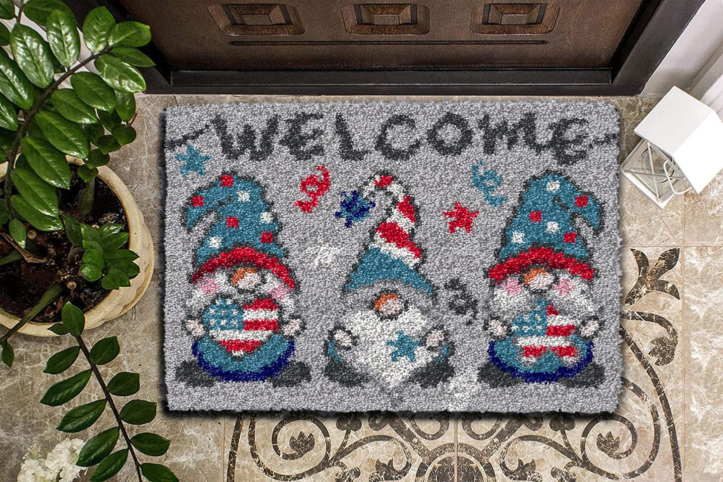 Latch Hook Kits for Adults Kids Tapestry Kits DIY Needlework Doormat Creative Gift Home Decoration 20.5Inch X13.8Inch (Gray)