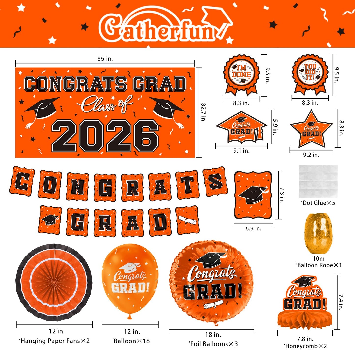 Orange Themed 2026 Graduation Decorations Set - Congrats Grad Banner, Class of 2026 Backdrop, Balloons & Streamers Kit - Complete Party Supplies for High School & College Celebrations