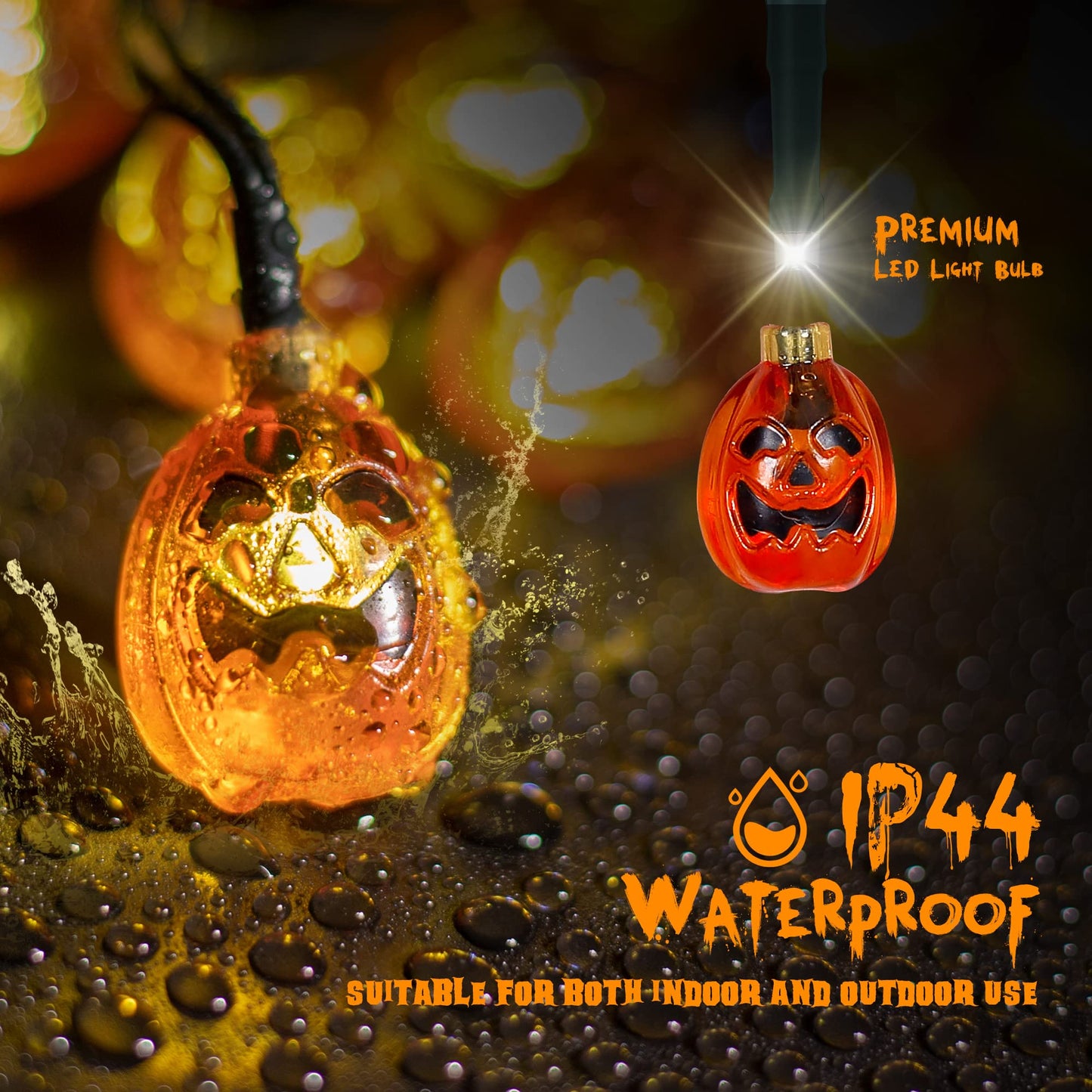 Oopswow 2 Pack Solar Powered Halloween Pumpkin String Lights, 20ft, 30 LEDs, 8 Lighting Models, Waterproof, Indoor/Outdoor Use