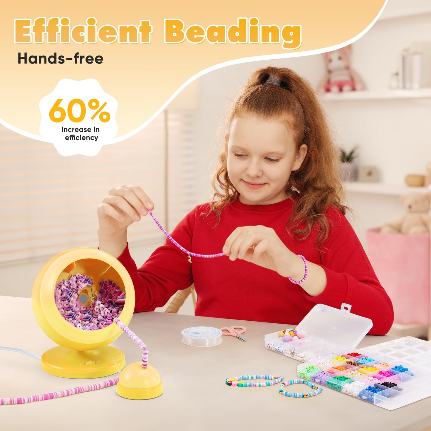 ETUDAW Bead Spinner, Clay Beads and Electric Bracelet Maker with Needles and Thread for Bracelets, Necklace, Charms, DIY Birthday Gifts(Yellow)