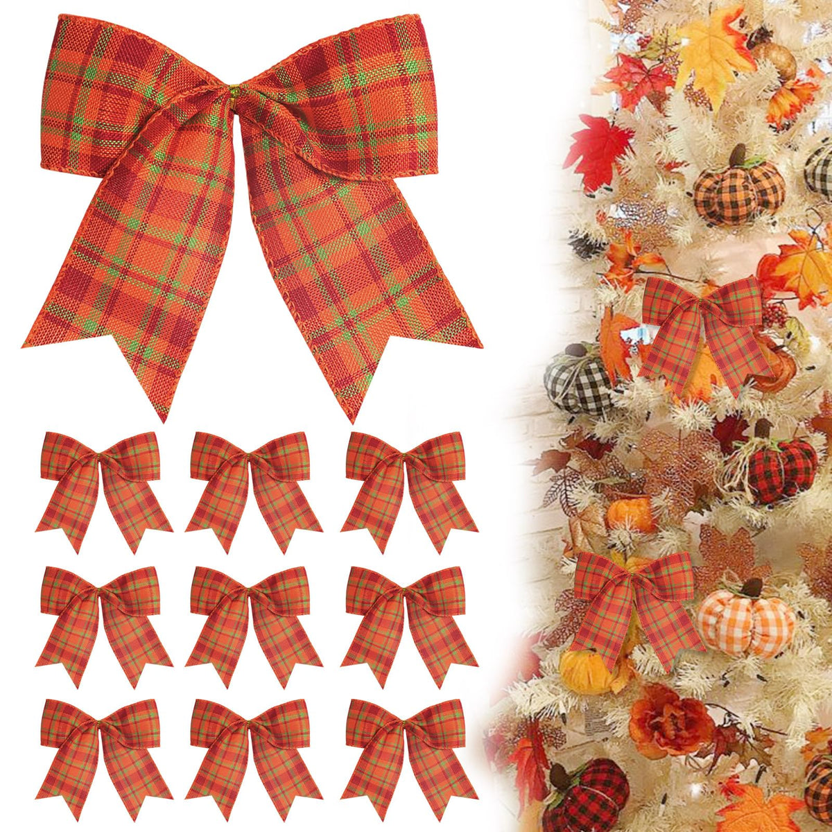 12 Pcs Fall Bows Halloween Tree Decorations 6 Inch Thanksgiving Ornaments