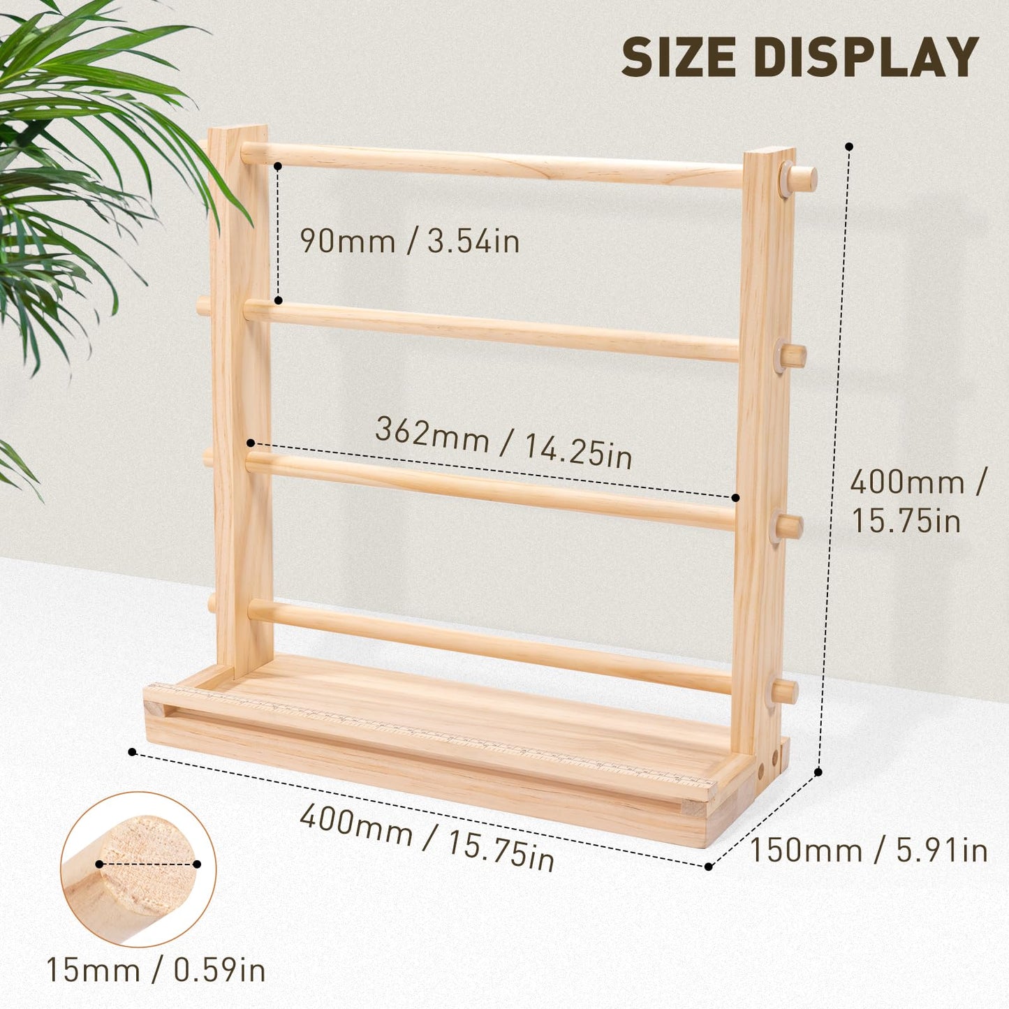 Ribbon Storage Rack Spool Holder Organizer Sewing Craft Wreath Mesh Crochet Thread Tulle Roll Washi Tape Craft Florist Wrapping，15.7 in