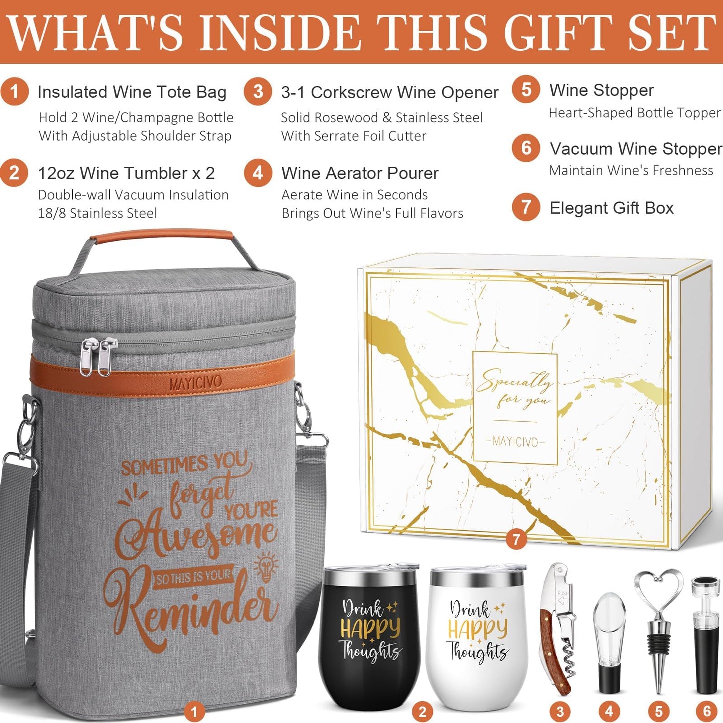 Wine Lovers Gifts for Women Wine Gift Baskets, Mothers Day Birthday Gifts for Women Mom Her Sister Friend Dad Coworker Girlfriend Housewarming Gift Set, Wines Cooler Bag Tote Carrier Wines Tumblers