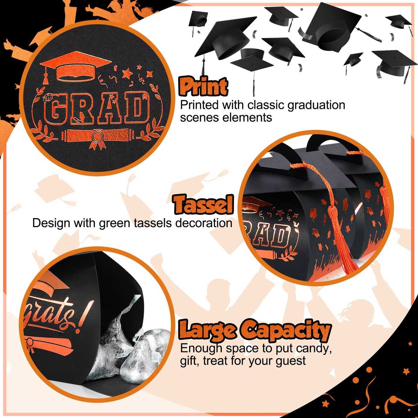 TaoBary 30 Pcs Graduation Cap Gift Boxes Graduation Decorations Class of 2026 Candy Box with Tassel for 2026 Grad Party Favors Supplies(Orange)
