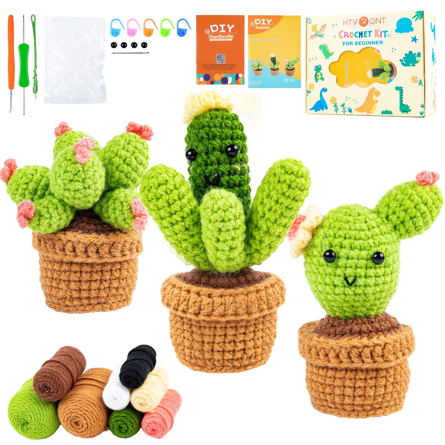 Crochet Kit for Beginners - Complete Crochet Kits with Stitch by Stitch Video Tutorial, Beginner Crochet Kit for Adults Kids Gift - Starter Easy Learn to Crochet Succulent Plants Family