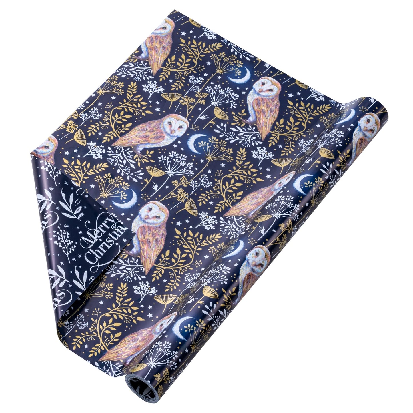 Reversible Wrapping Paper Roll - Mini Roll - Navy Blue Owl Pattern Great for Christmas, Party, Holiday - 17.5 Inches X 32.8 Feet