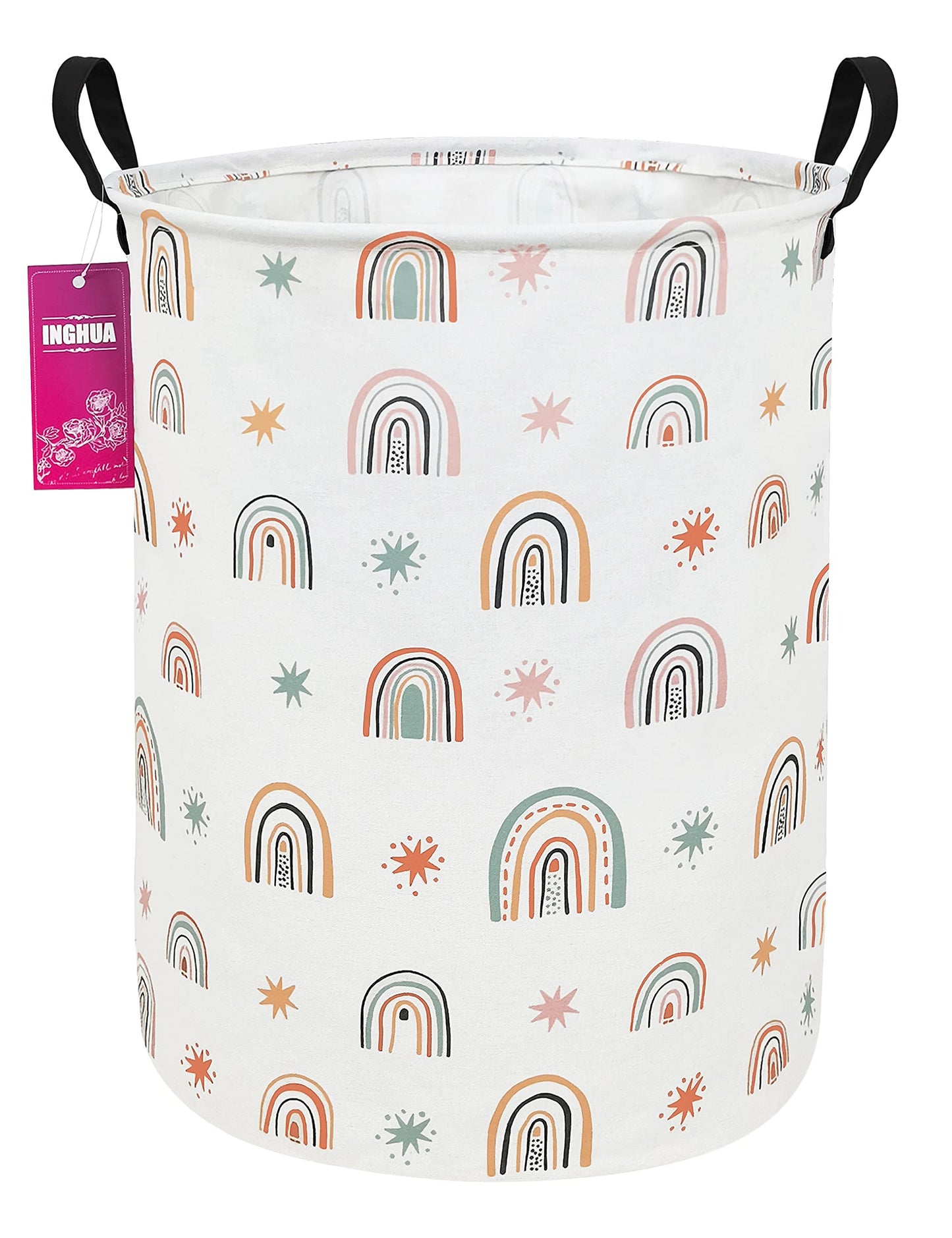 Laundry Hamper Large Canvas Fabric Lightweight Storage Basket/Toy Organizer/Dirty Clothes Collapsible Waterproof for College Dorms, Boys and Girls Bedroom,Bathroom(Star Rainbow)