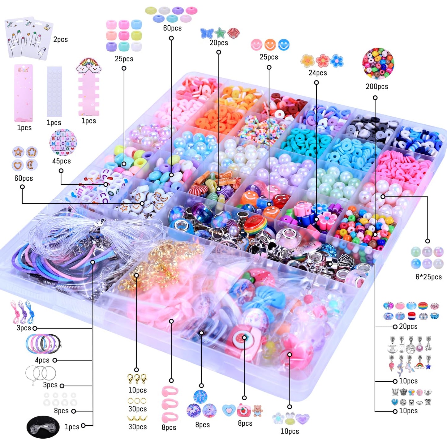 3200 Pieces Girls Toys Bracelet Making Kit, Unicorn/Mermaid Clay Beads Jewelry Activity Kit, DIY Crafts Birthday Christmas Gifts for Girls Ages 5 6 7 8 9 10 11 12 Years Old (Light Pink)