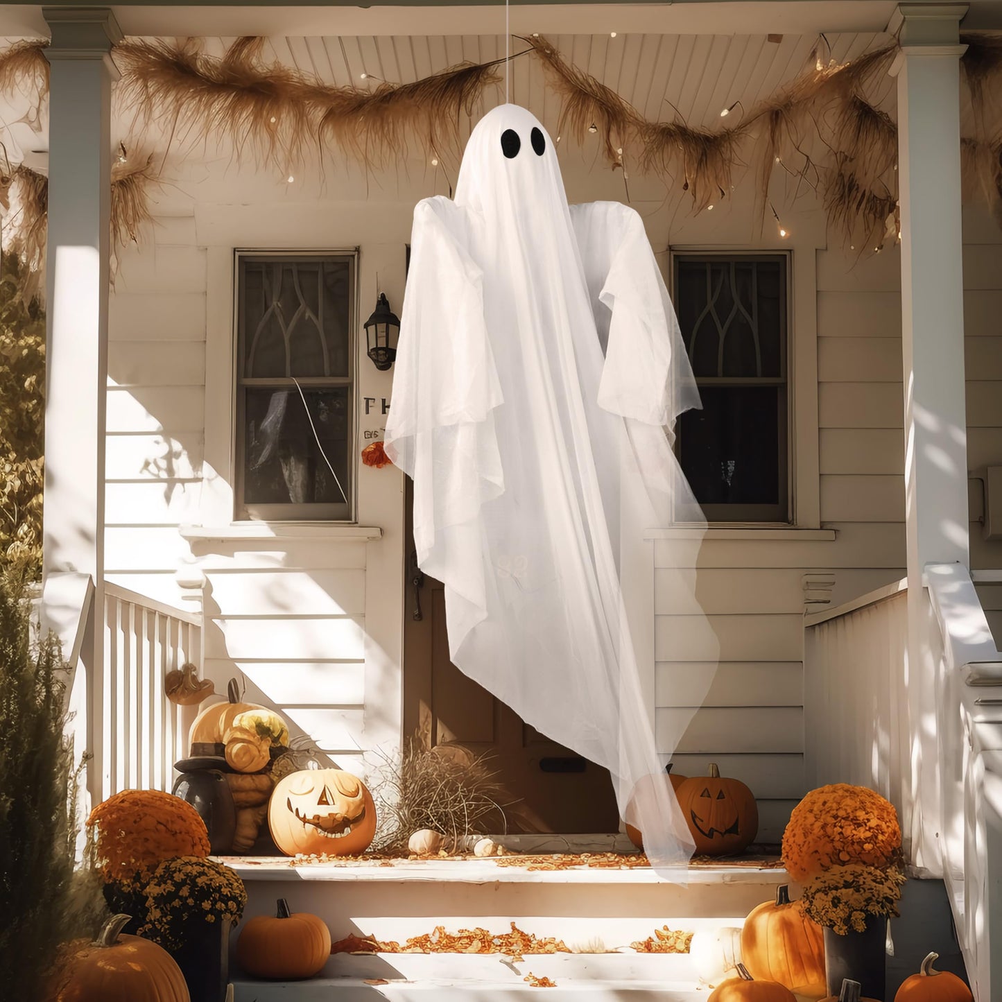 JOYIN Halloween Hanging Light up Ghost with Spooky White LED Light, 47” Halloween Hanging Ghost Decoration for Front Yard Patio Lawn Garden Party Decor Indoor Outdoor